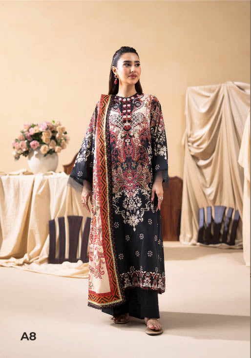 GUL BANO | UNSTITCHED 3-PIECE | PRINTED LAWN SUIT