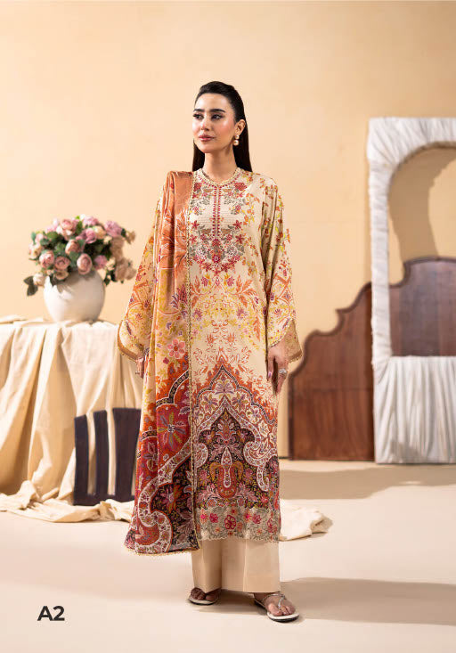 GUL BANO | UNSTITCHED 3-PIECE | PRINTED LAWN SUIT