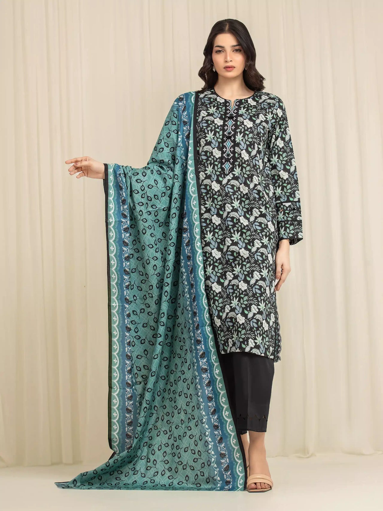 EDENROBE | UNSTITCHED 3-PIECE | PRINTED LAWN SUIT