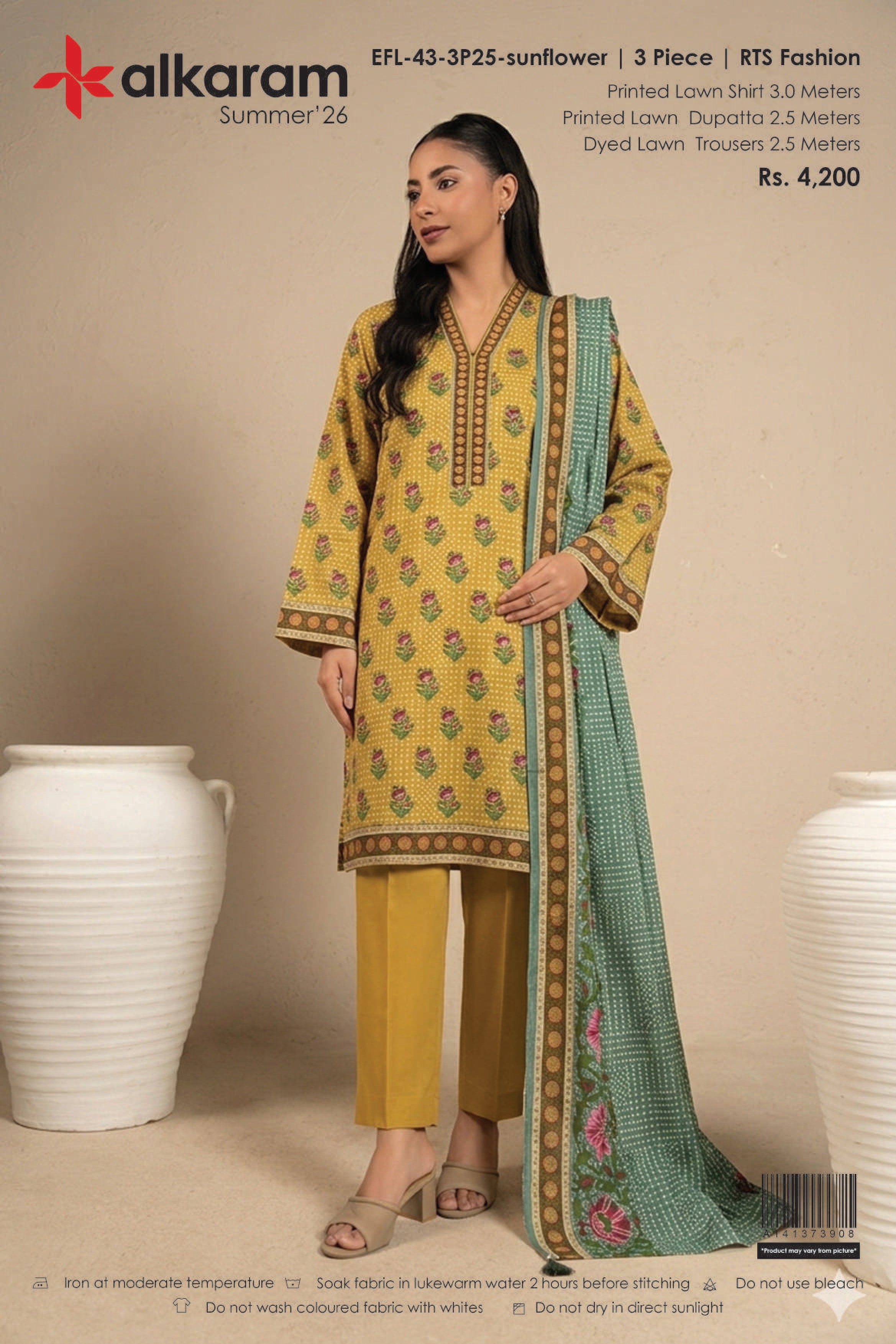 ALKARAM SUMMER’26 | UNSTITCHED 3PC | PRINTED LAWN SUIT