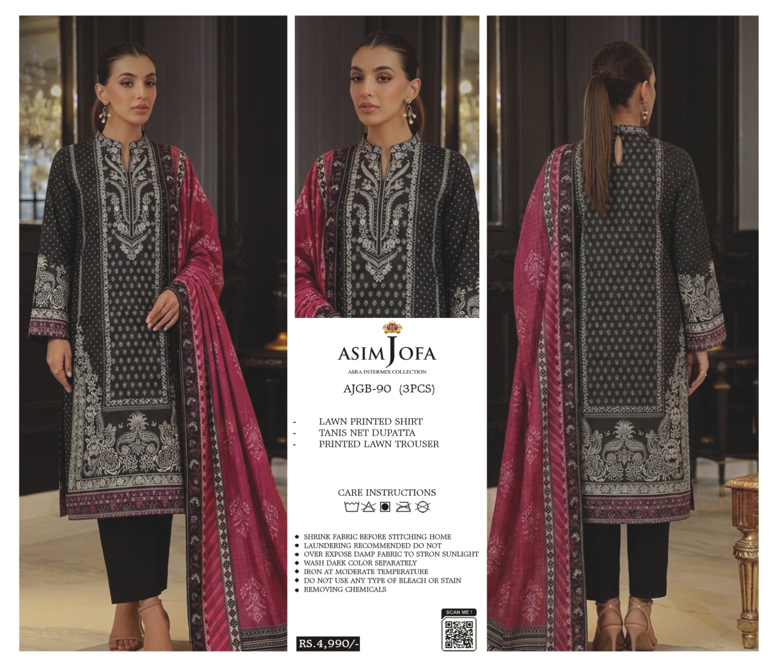 ASIM JOFA | UNSTITCHED 3-PIECE | PRINTED LAWN SUIT 90