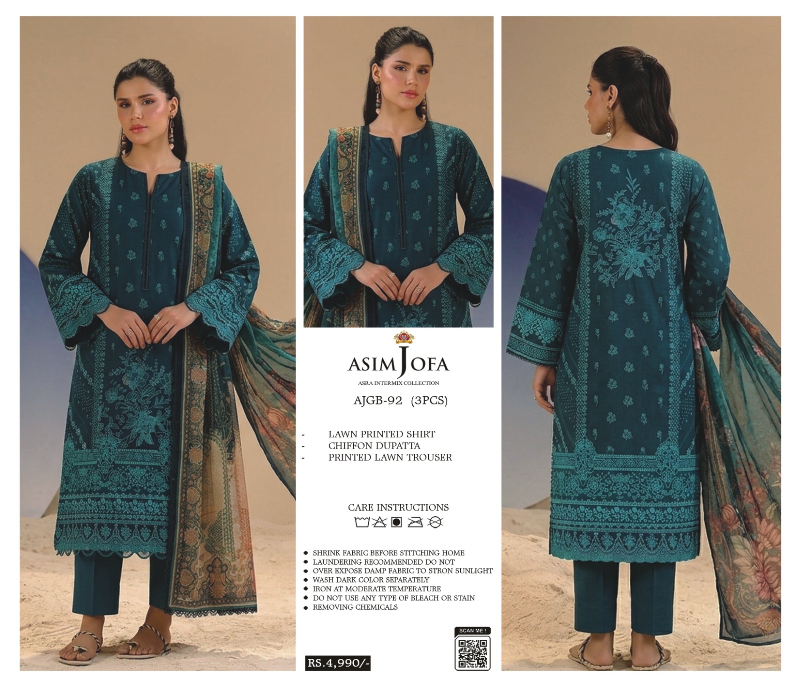 ASIM JOFA | UNSTITCHED 3-PIECE | PRINTED LAWN SUIT 92