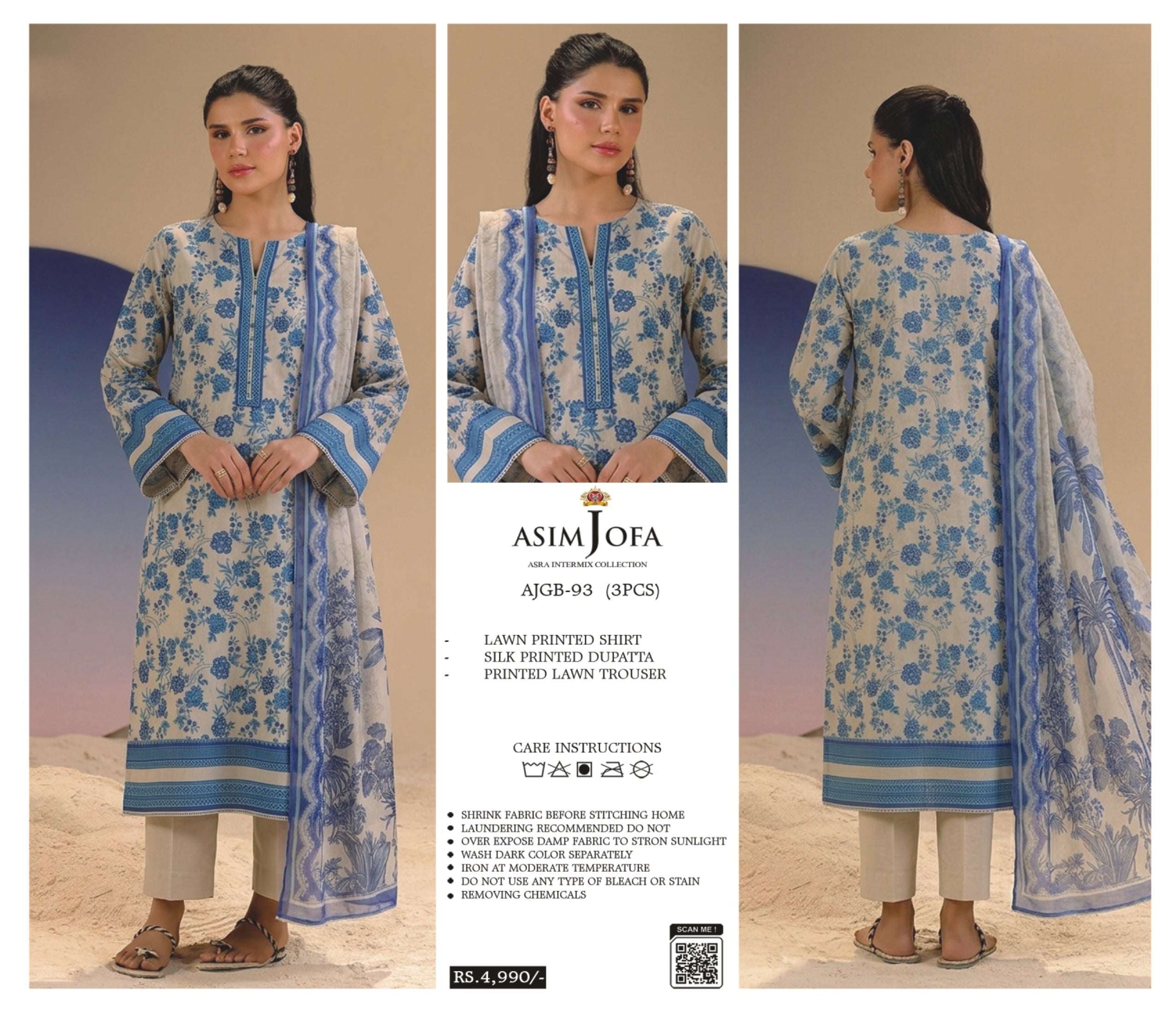 ASIM JOFA | UNSTITCHED 3-PIECE | PRINTED LAWN SUIT 93
