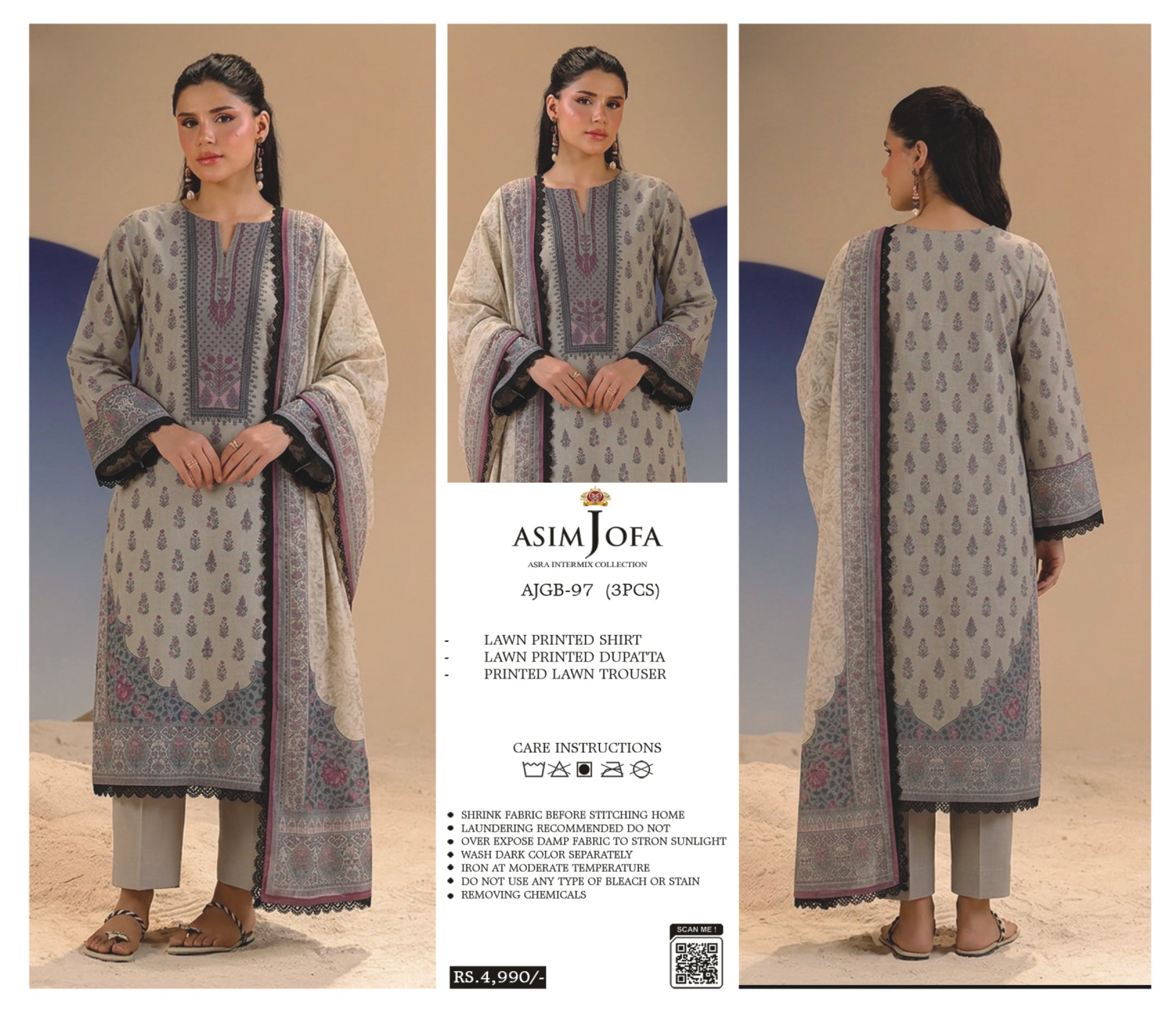 ASIM JOFA | UNSTITCHED 3-PIECE | PRINTED LAWN SUIT 97