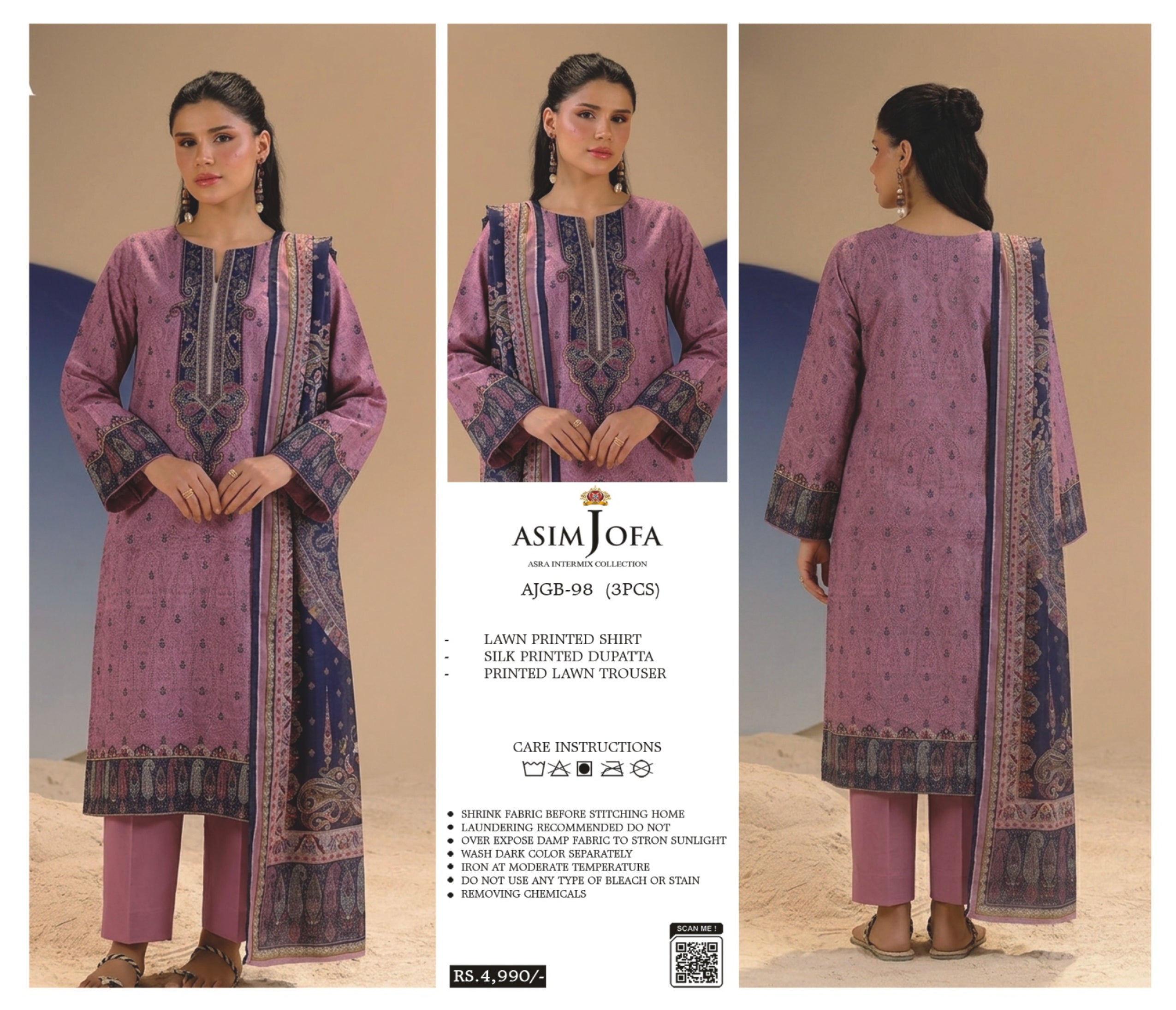 ASIM JOFA | UNSTITCHED 3-PIECE | PRINTED LAWN SUIT 98