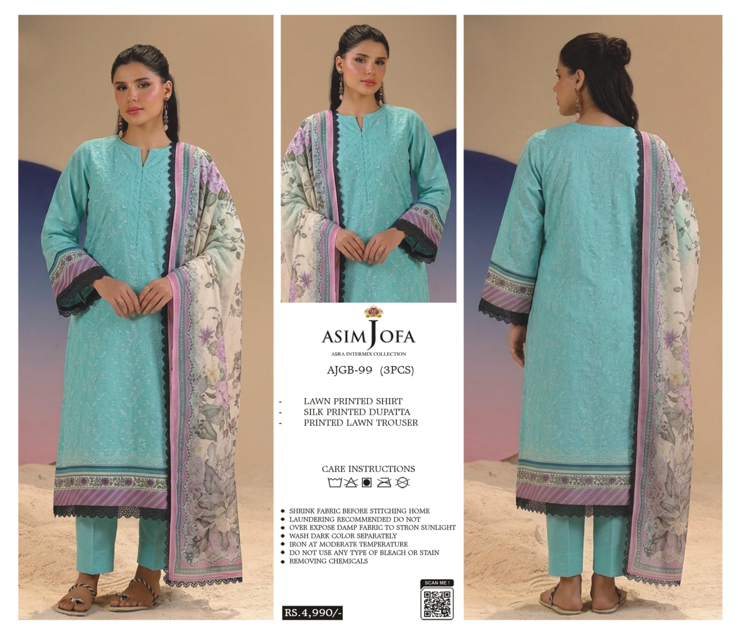 ASIM JOFA | UNSTITCHED 3-PIECE | PRINTED LAWN SUIT 99