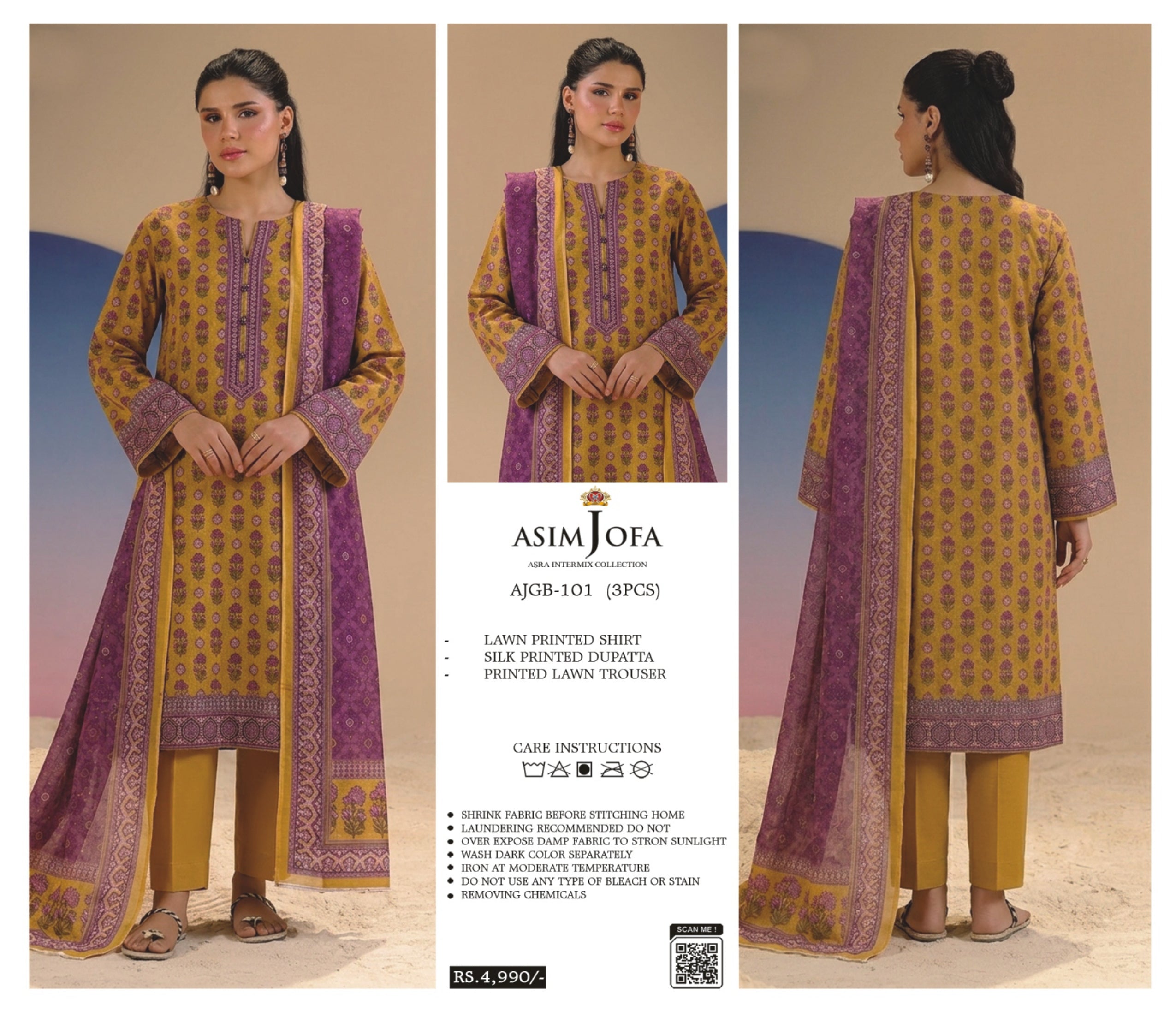 ASIM JOFA | UNSTITCHED 3-PIECE | PRINTED LAWN SUIT 101