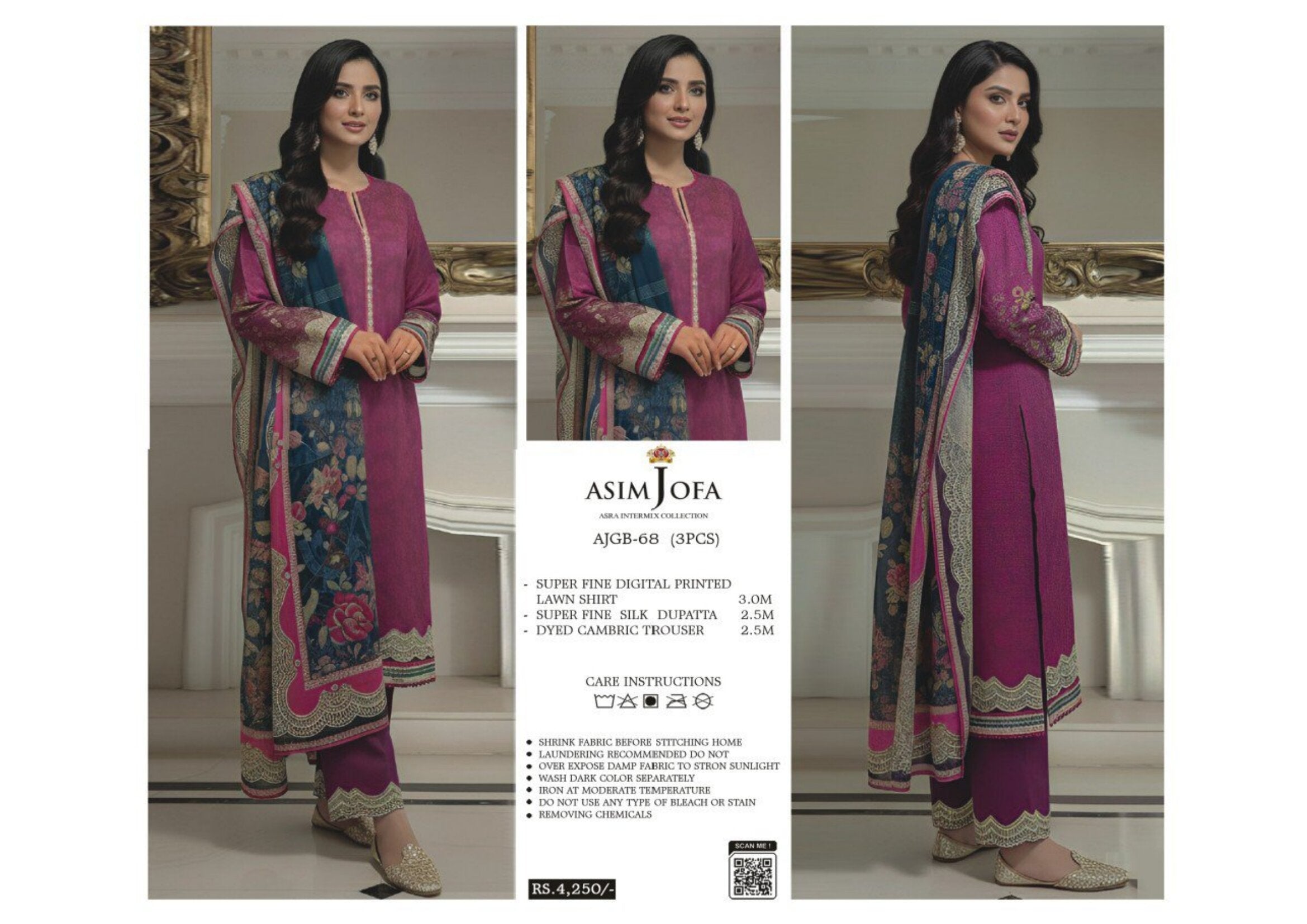 ASIM JOFA | UNSTITCHED 3-PIECE | PRINTED LAWN SUIT 68