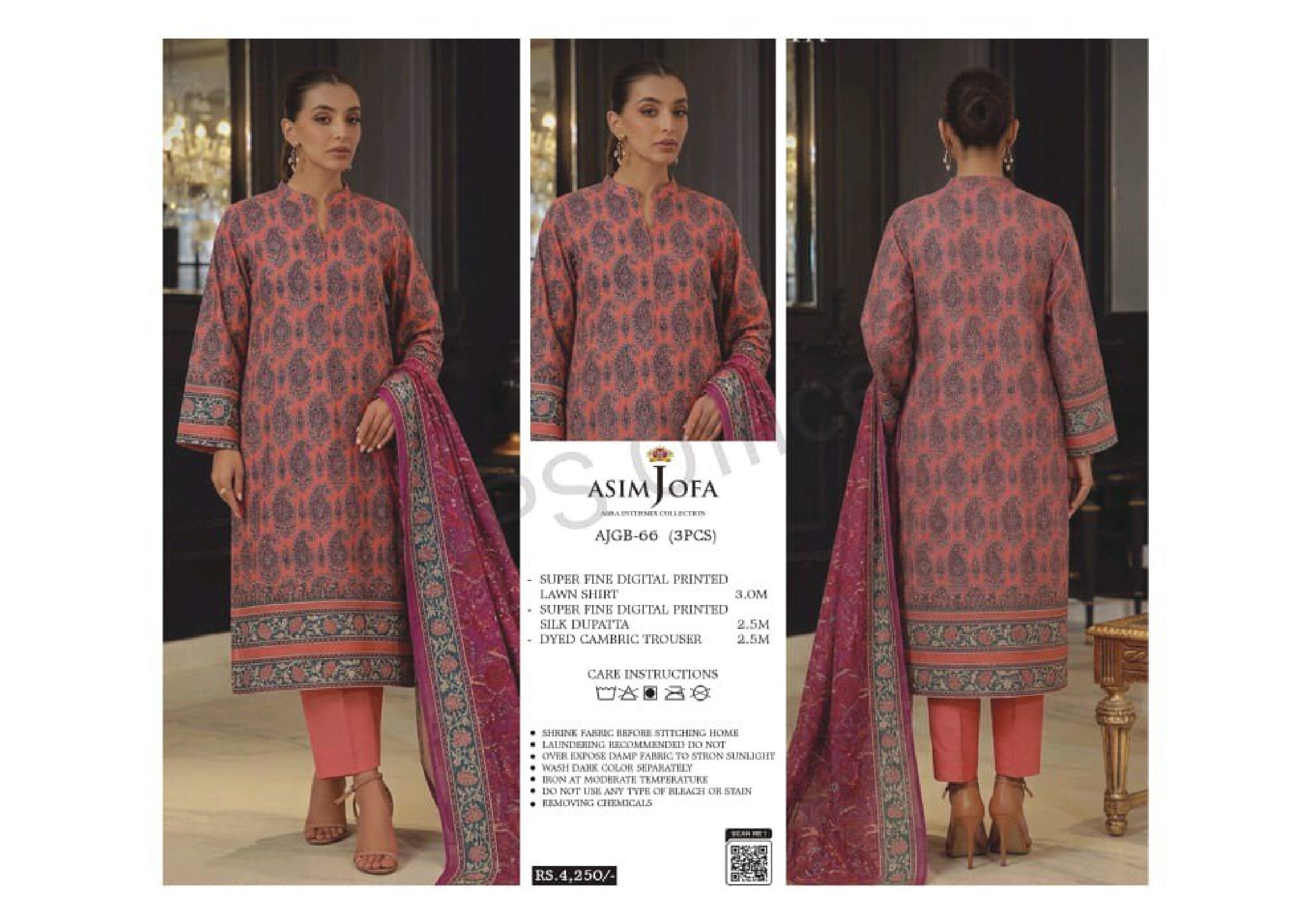 ASIM JOFA | UNSTITCHED 3-PIECE | PRINTED LAWN SUIT 66
