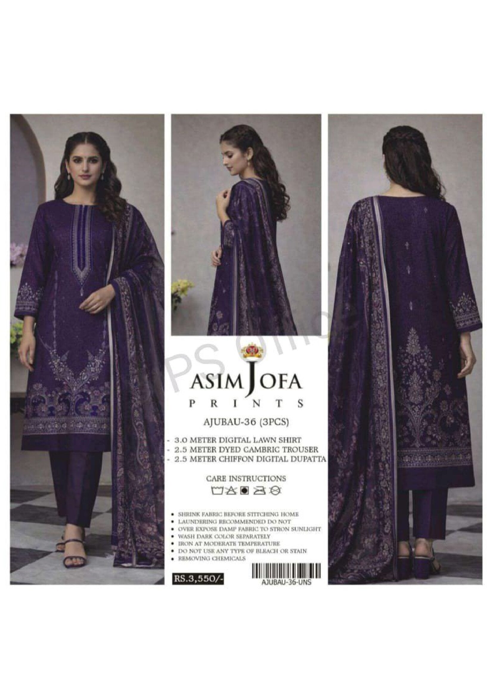 ASIM JOFA | UNSTITCHED 3-PIECE | PRINTED LAWN SUIT 36