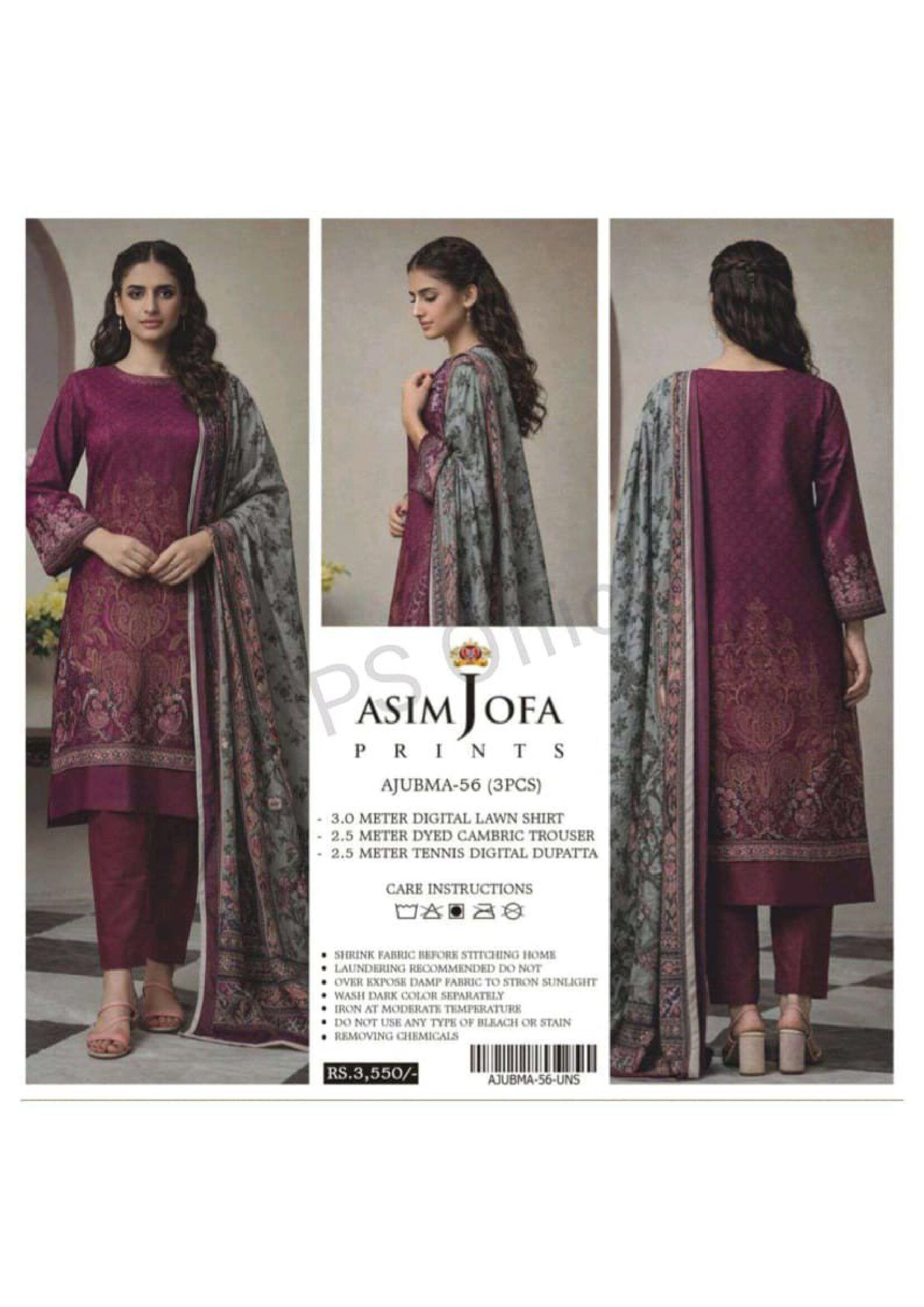 ASIM JOFA | UNSTITCHED 3-PIECE | PRINTED LAWN SUIT 56