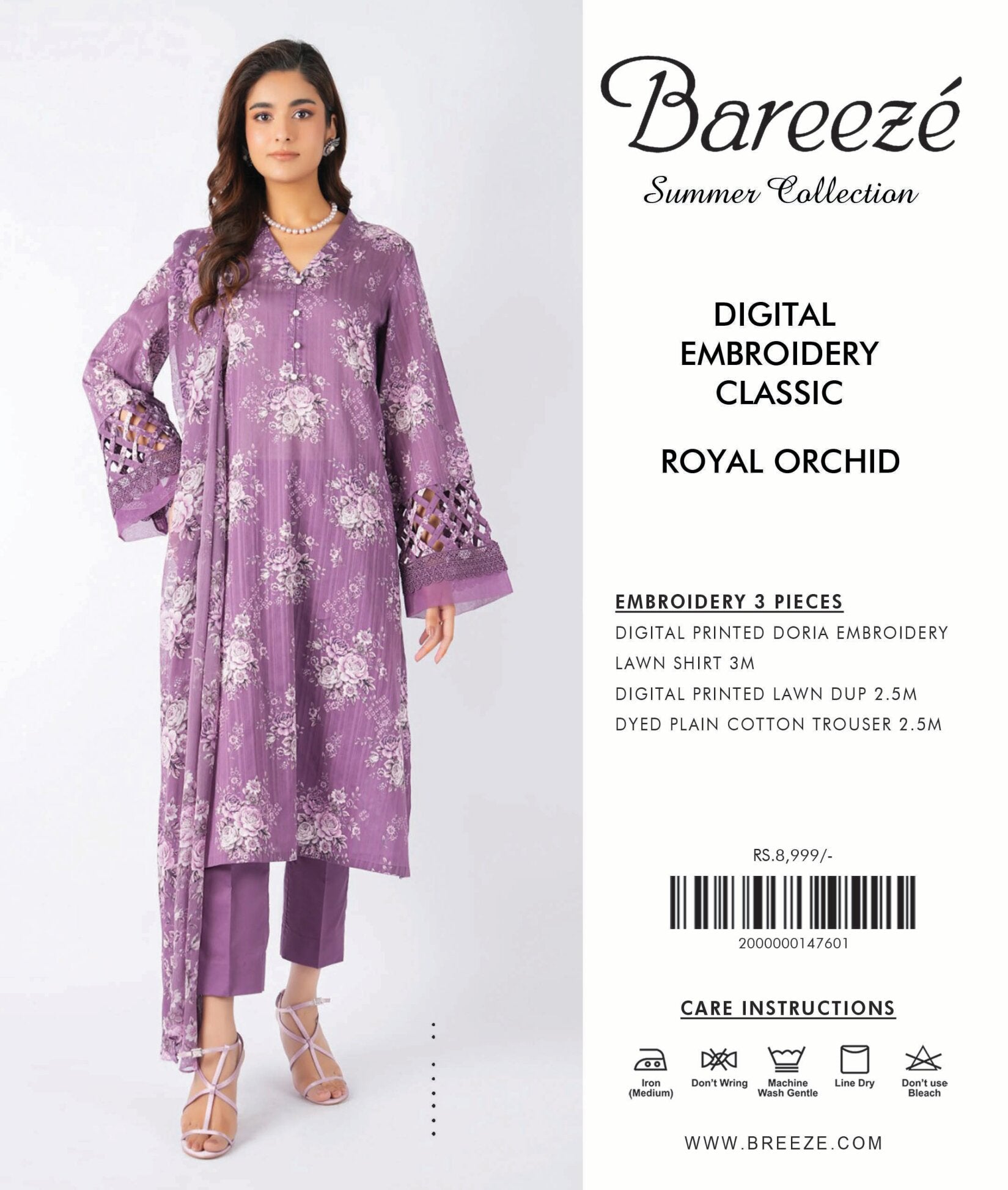 BAREEZE | 3-PIECE UNSTITCHED | DIGITAL EMBROIDERED LAWN SUIT