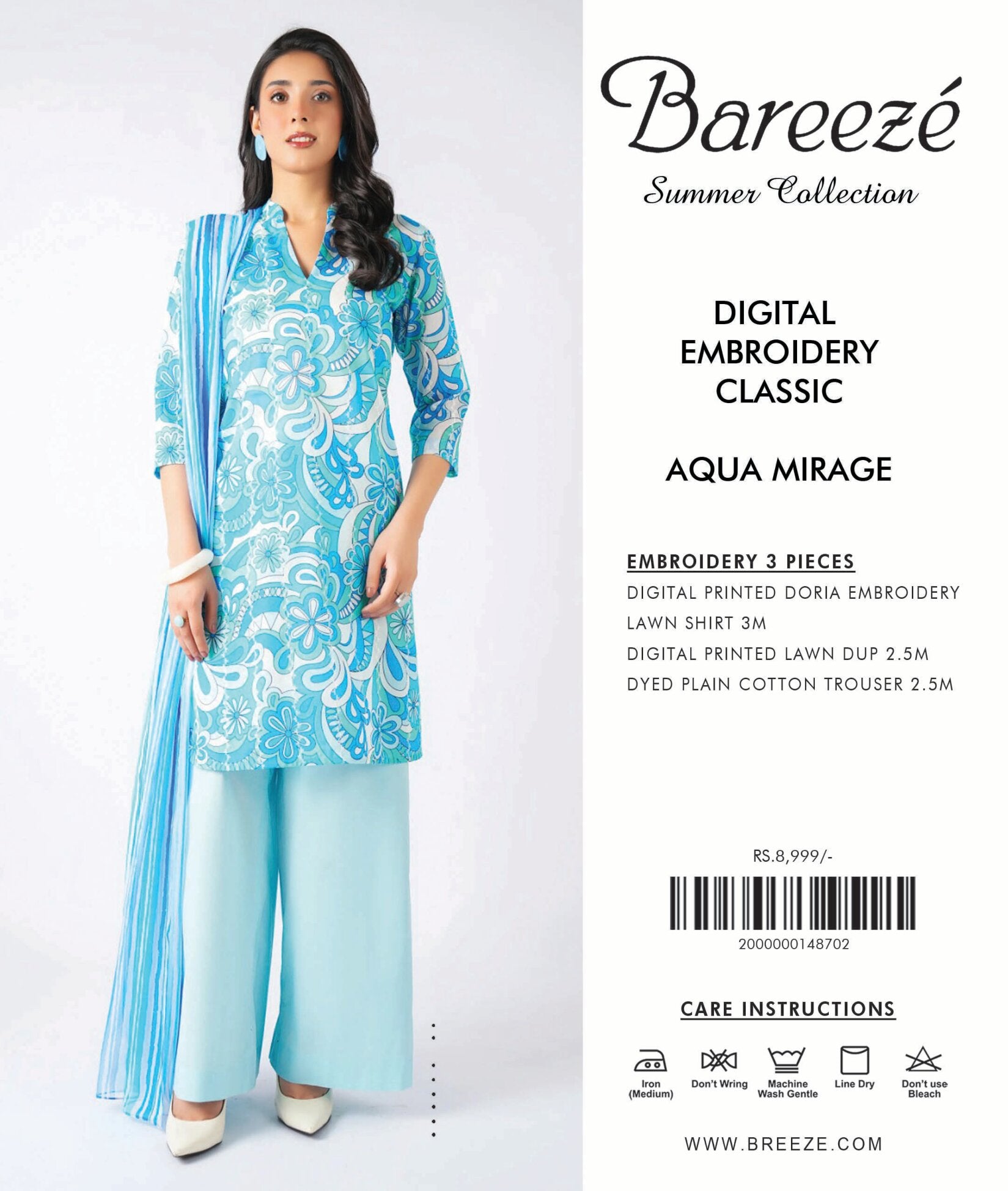 BAREEZE | 3-PIECE UNSTITCHED | DIGITAL EMBROIDERED LAWN SUIT
