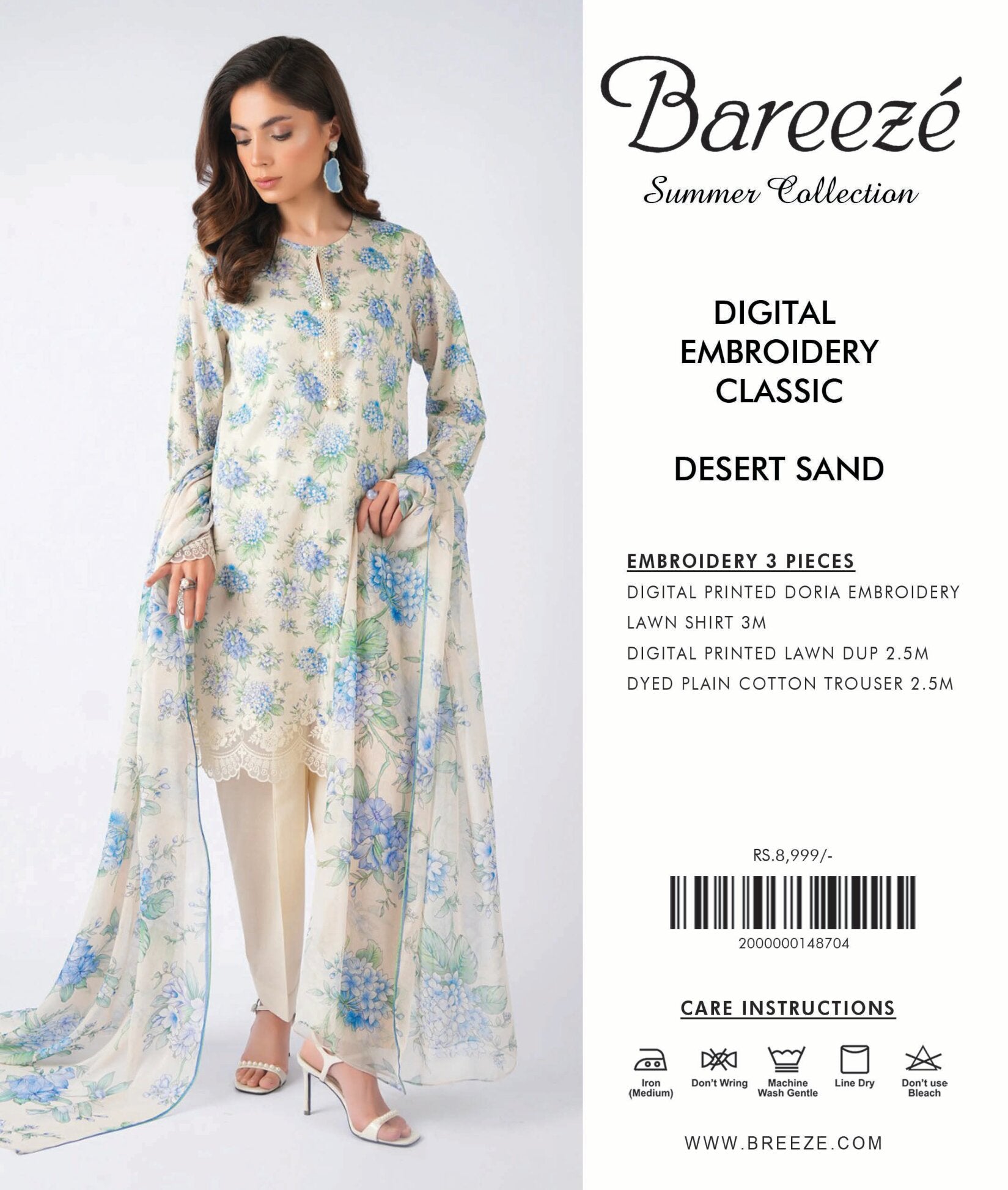 BAREEZE | 3-PIECE UNSTITCHED | DIGITAL EMBROIDERED LAWN SUIT