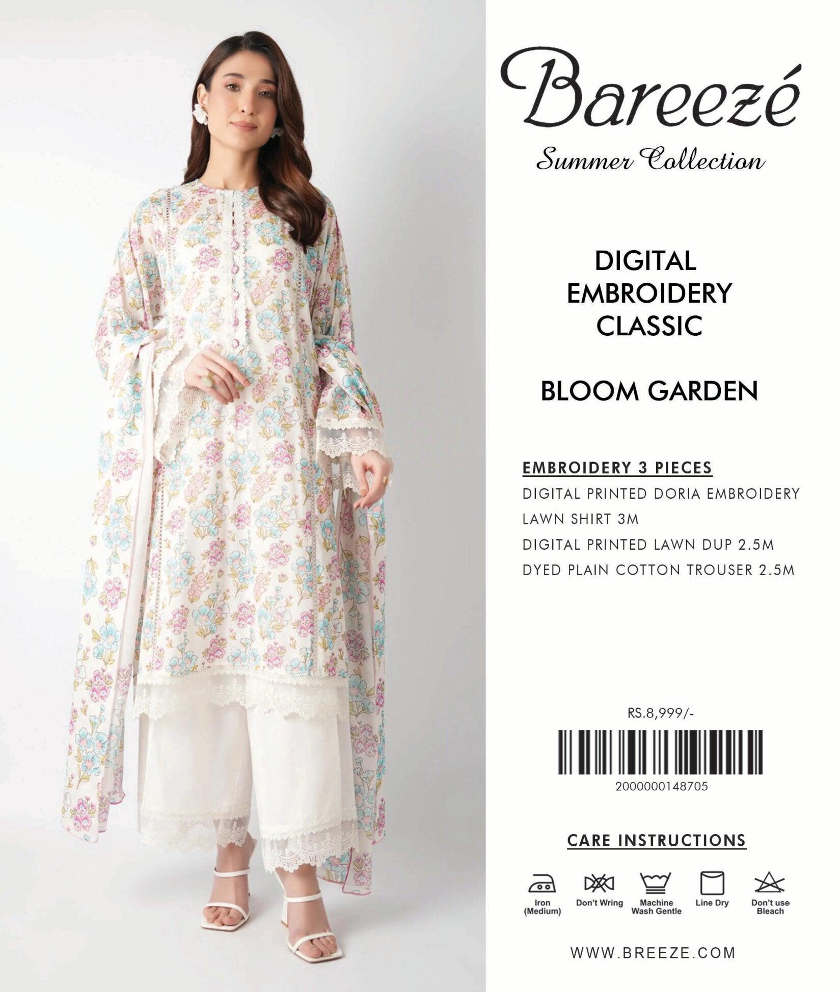 BAREEZE | 3-PIECE UNSTITCHED | DIGITAL EMBROIDERED LAWN SUIT