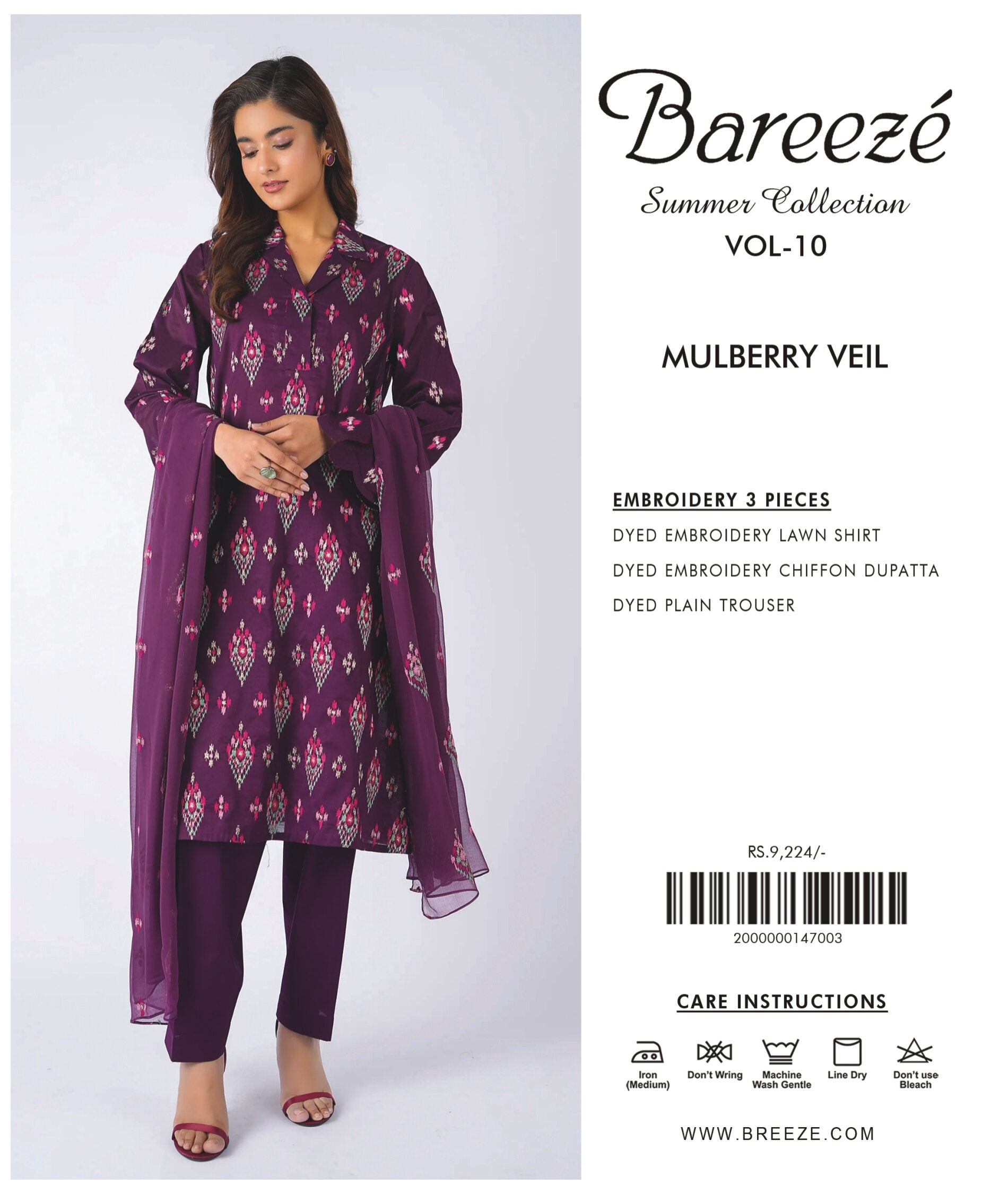 BAREEZE | 3-PIECE UNSTITCHED | EMBROIDERED LAWN SUIT