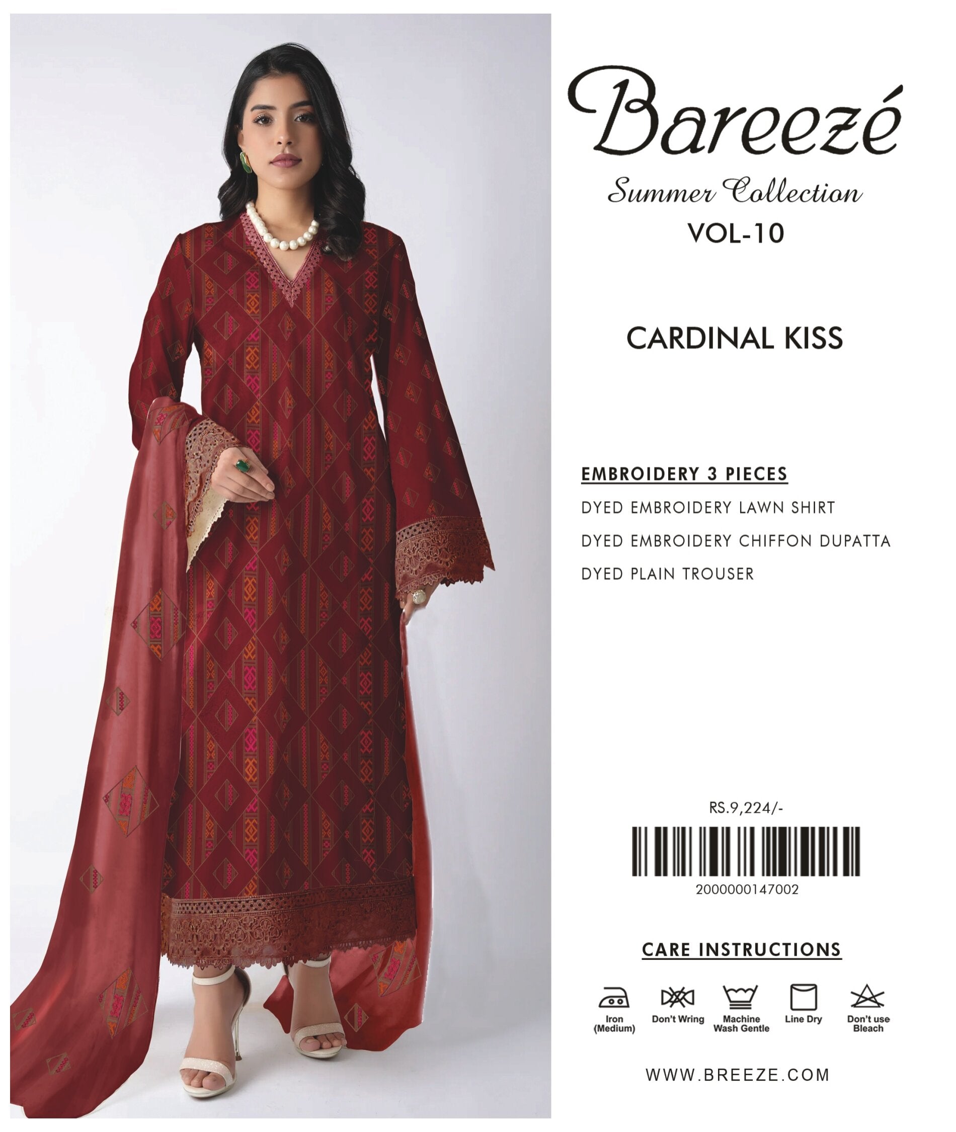 BAREEZE | 3-PIECE UNSTITCHED | EMBROIDERED LAWN SUIT