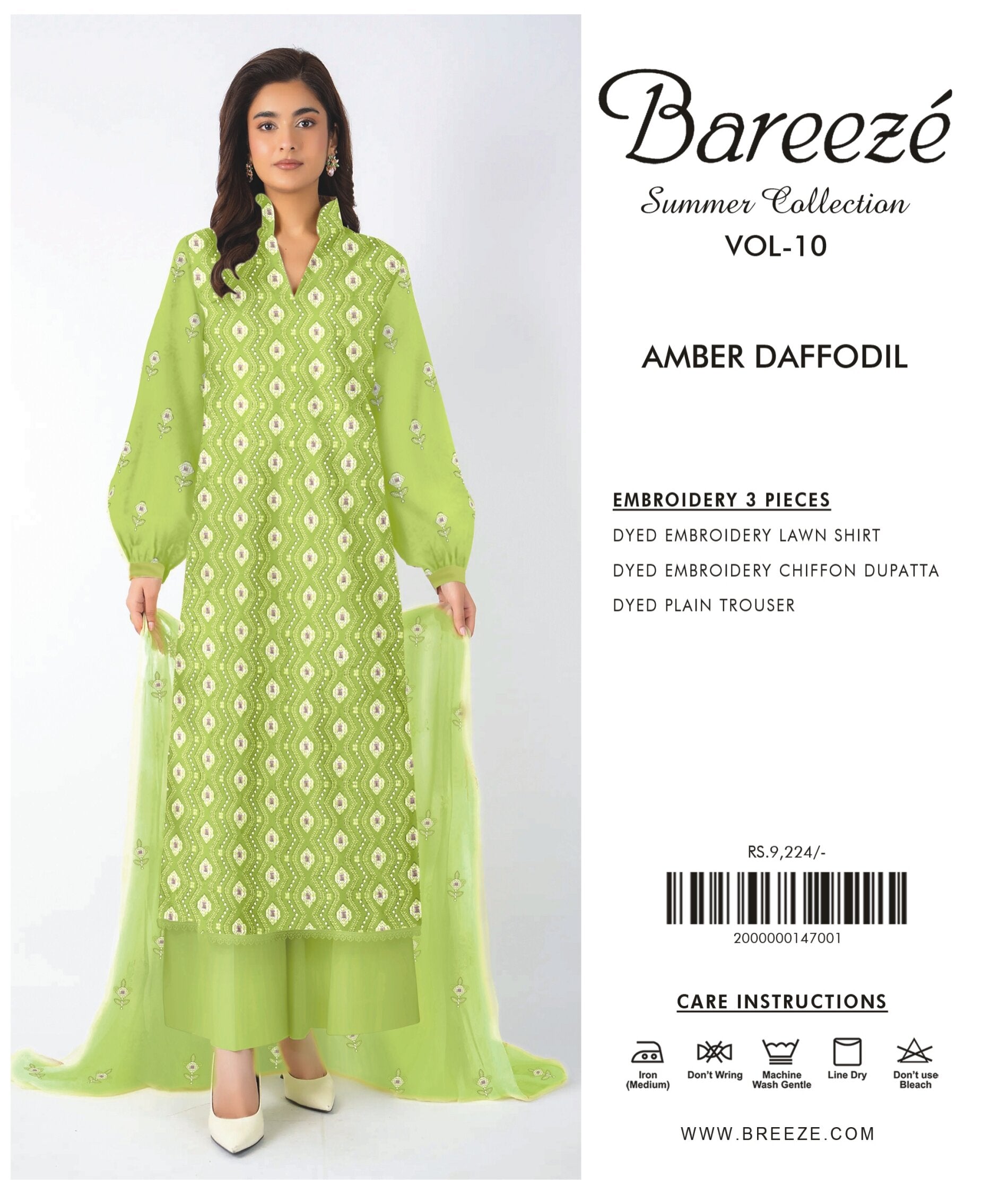 BAREEZE | 3-PIECE UNSTITCHED | EMBROIDERED LAWN SUIT
