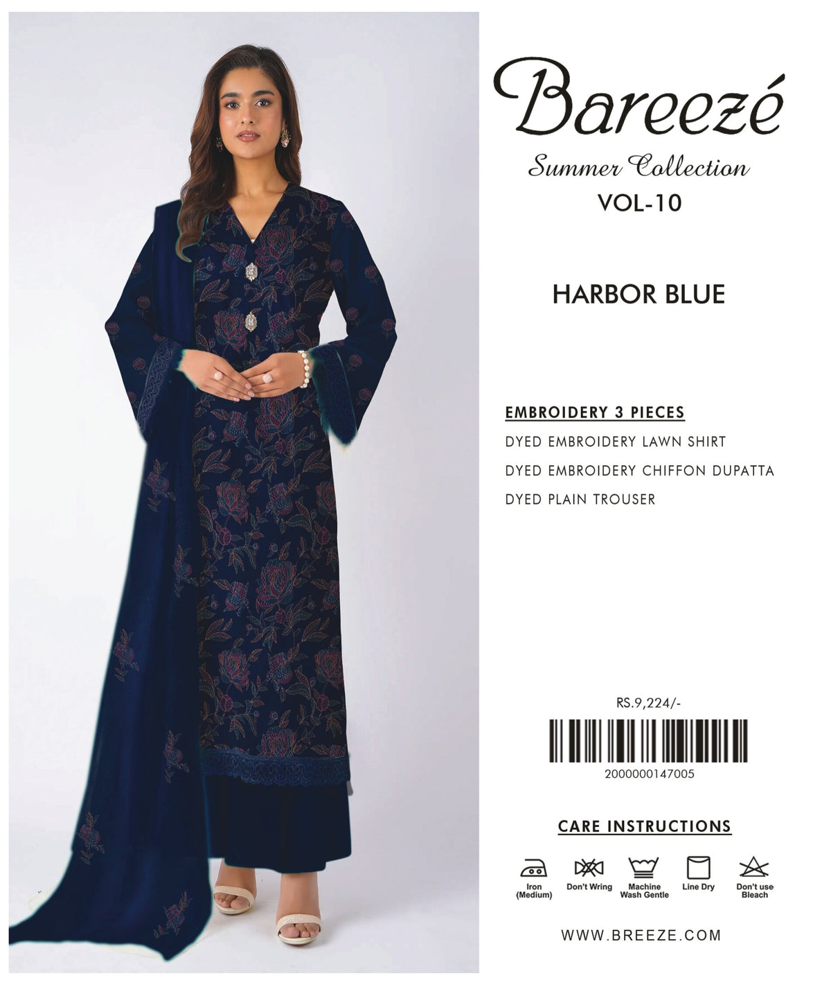 BAREEZE | 3-PIECE UNSTITCHED | EMBROIDERED LAWN SUIT