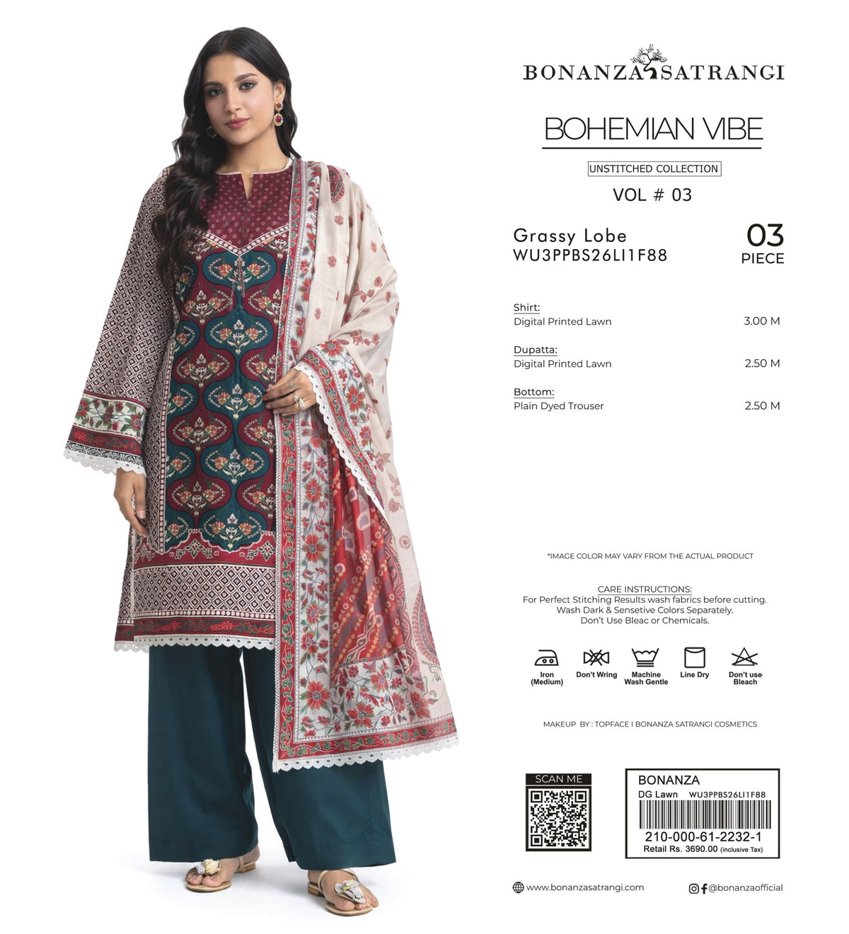 BONANZA SATRANGI | UNSTITCHED 3-PIECE LAWN SUIT V3