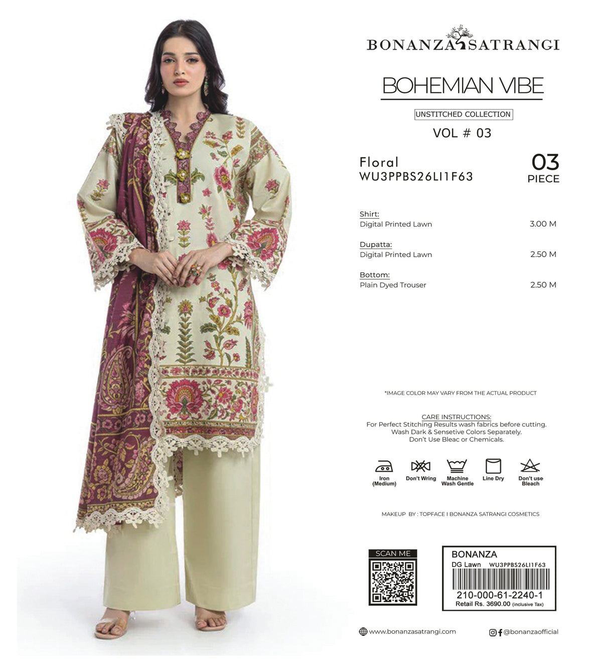 BONANZA SATRANGI | UNSTITCHED 3-PIECE LAWN SUIT V3