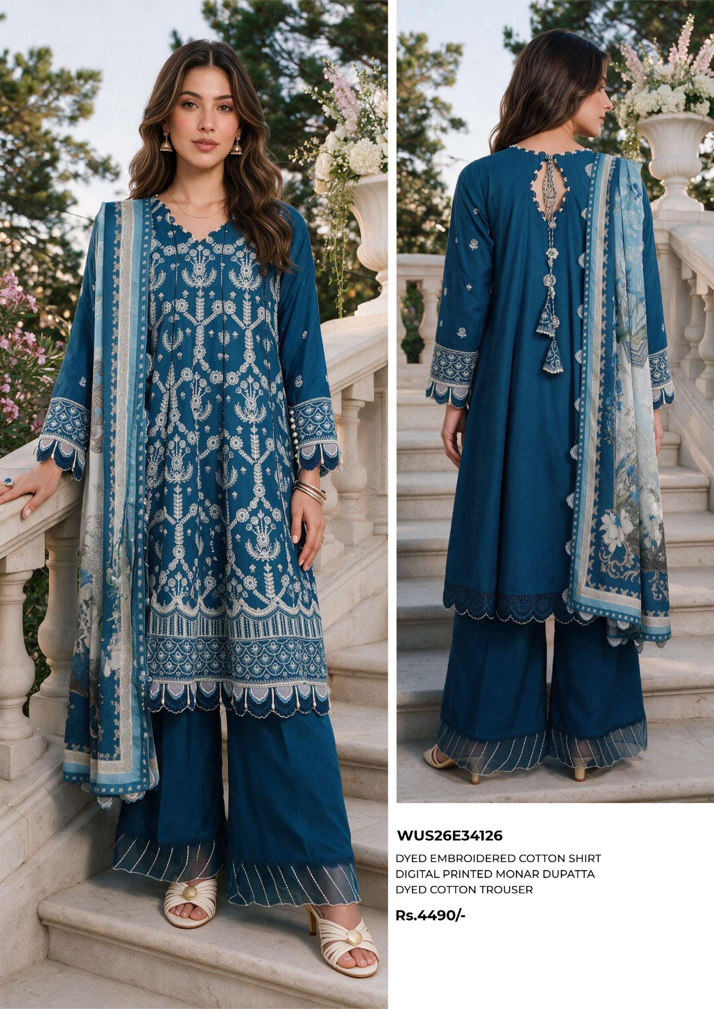 ZELLBURY | 3-PIECE UNSTITCHED | CHIKANKARI