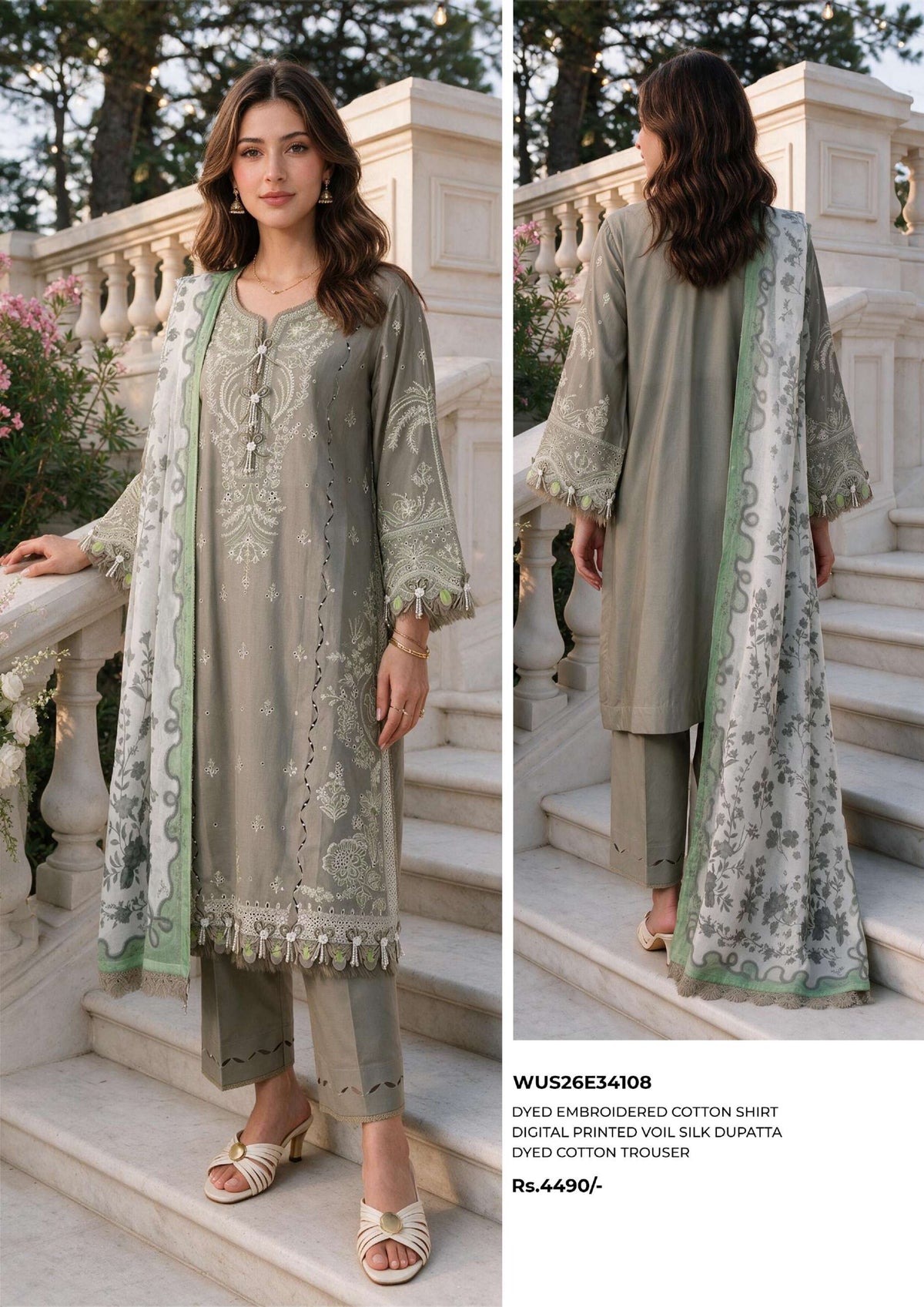 ZELLBURY | 3-PIECE UNSTITCHED | CHIKANKARI