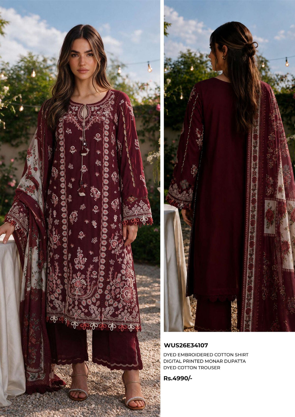 ZELLBURY | 3-PIECE UNSTITCHED | CHIKANKARI