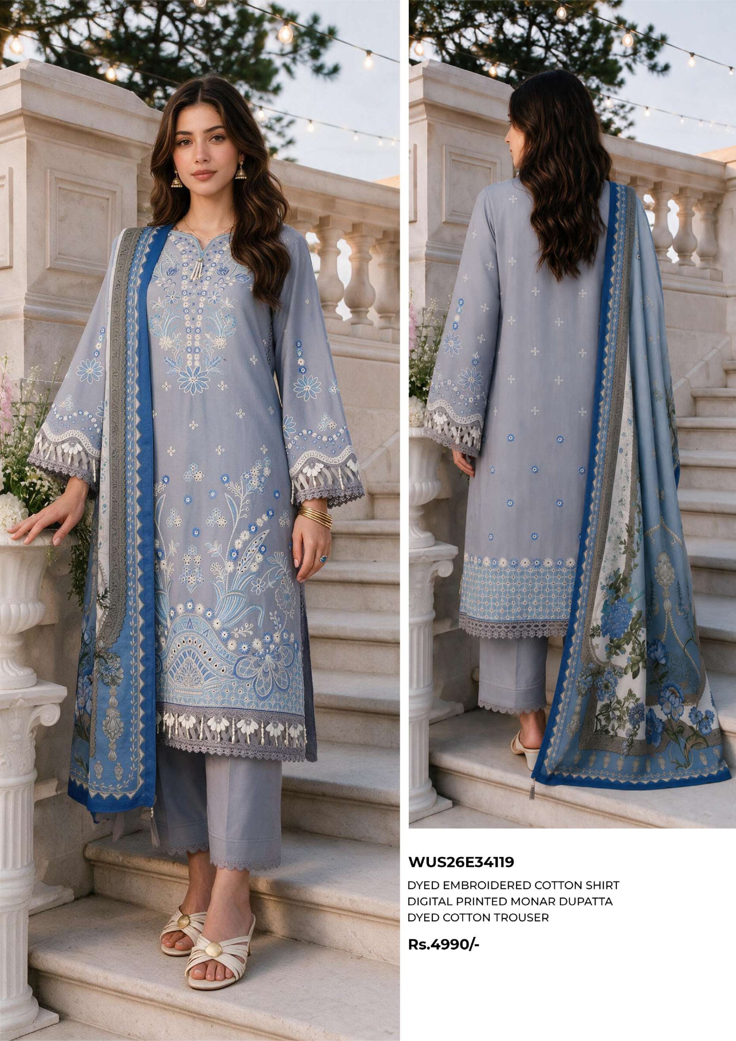 ZELLBURY | 3-PIECE UNSTITCHED | CHIKANKARI