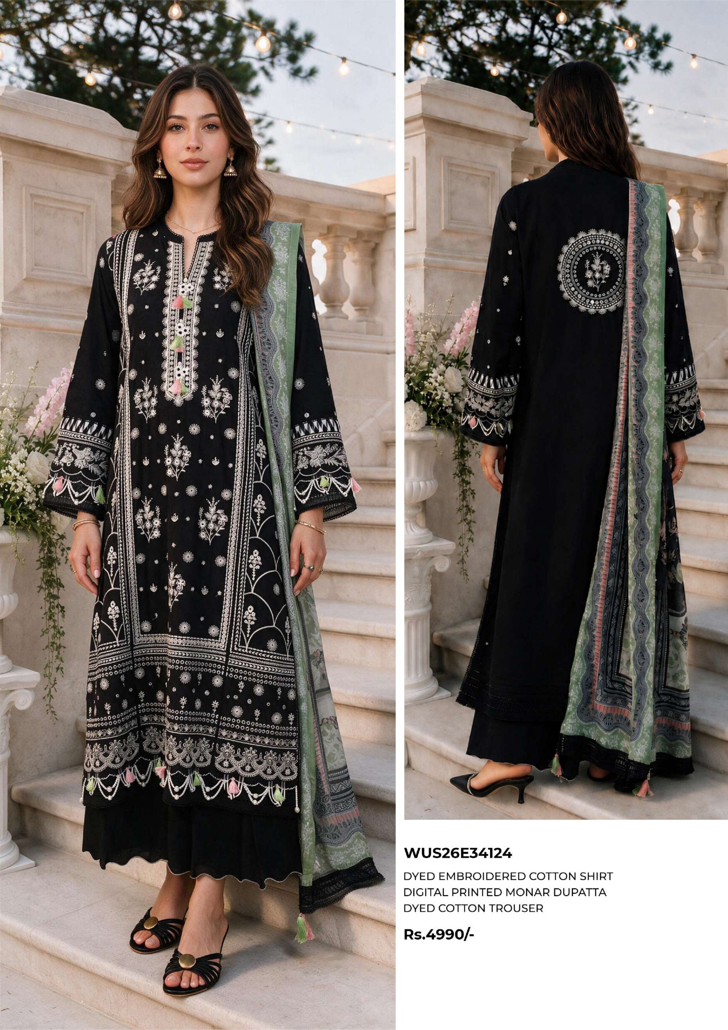 ZELLBURY | 3-PIECE UNSTITCHED | CHIKANKARI