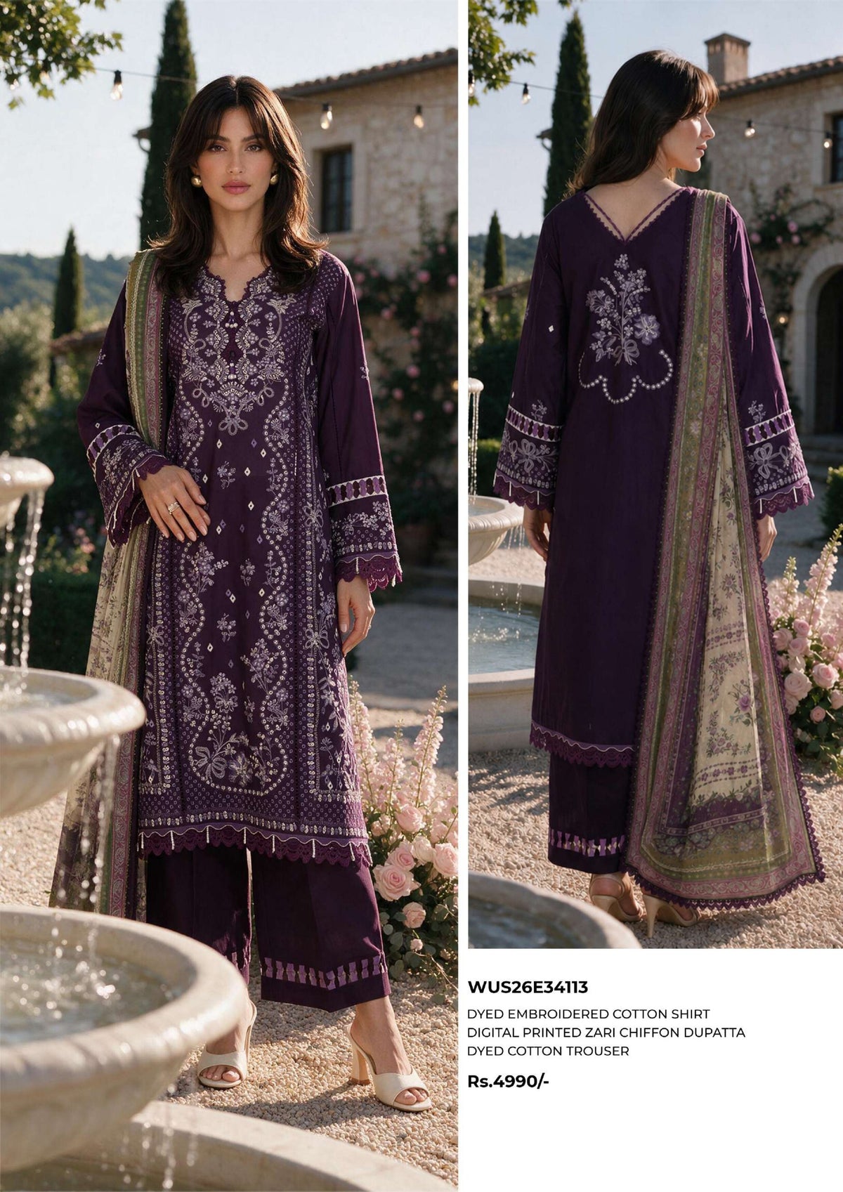 ZELLBURY | 3-PIECE UNSTITCHED | CHIKANKARI