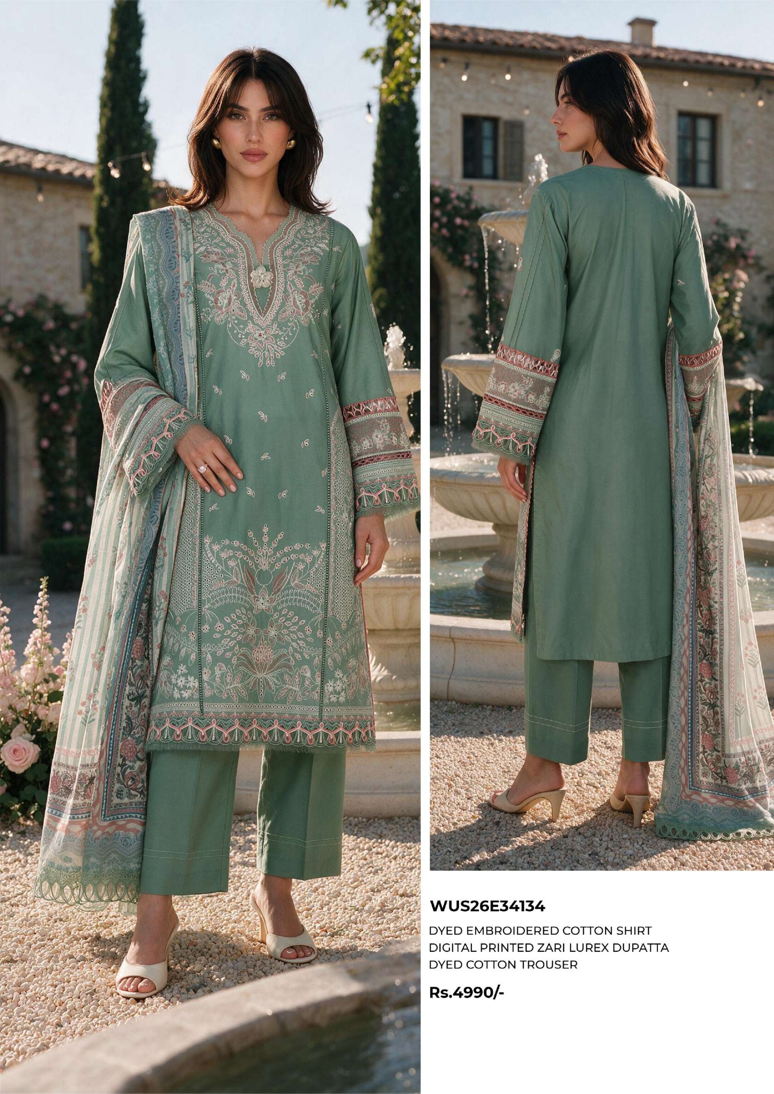 ZELLBURY | 3-PIECE UNSTITCHED | CHIKANKARI