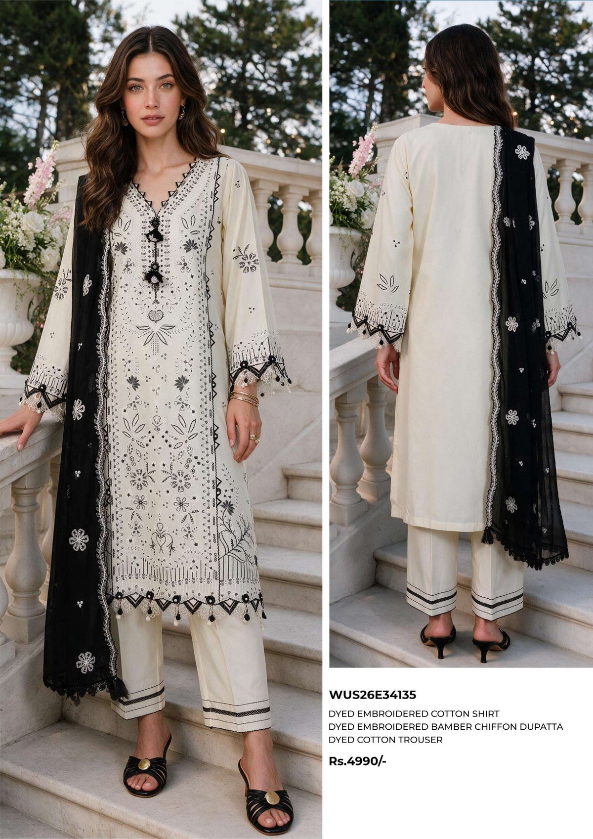 ZELLBURY | 3-PIECE UNSTITCHED | CHIKANKARI