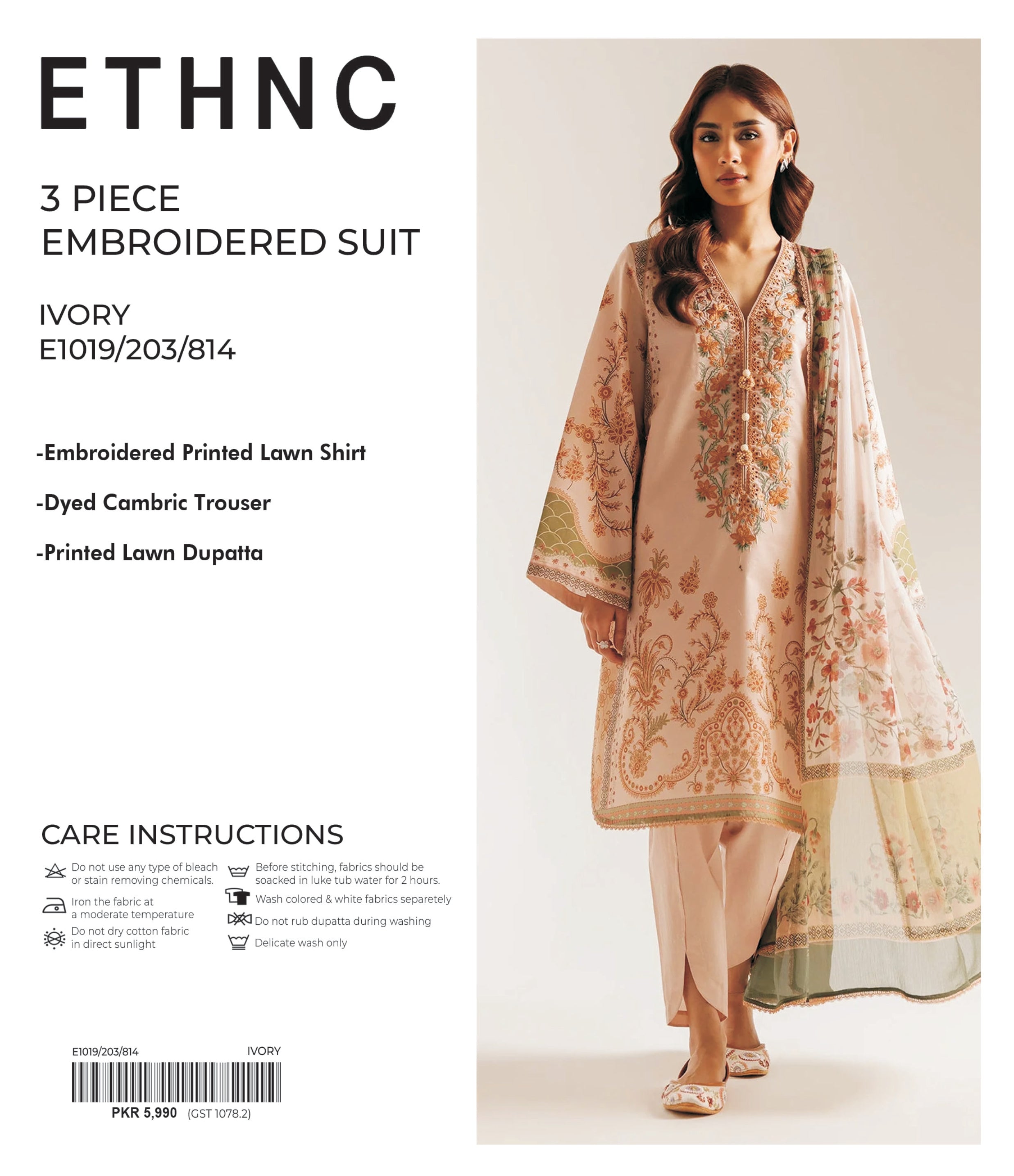 ETHNC | 3 PIECE UNSTITCHED | EMBROIDERED SUIT