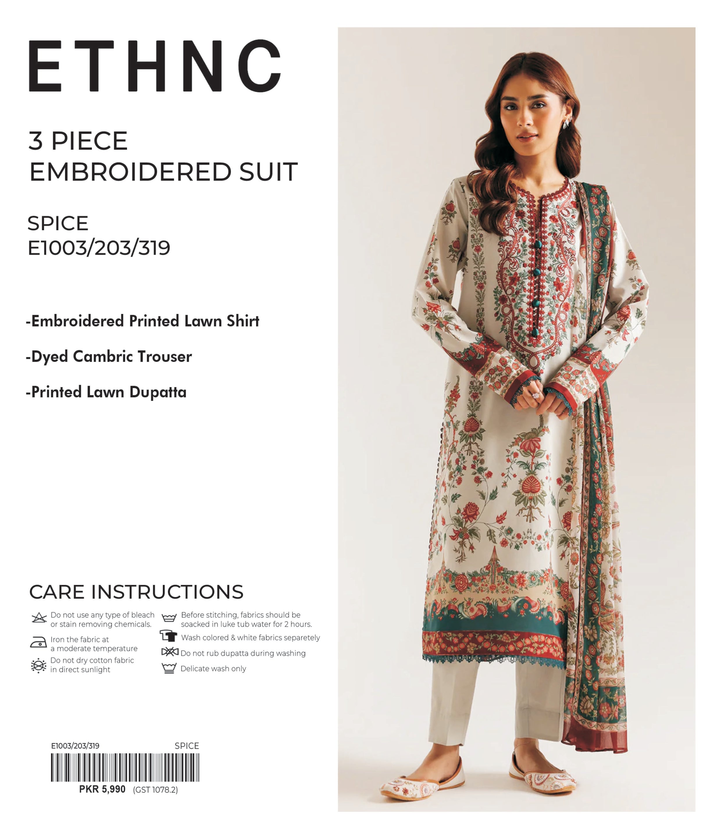 ETHNC | 3 PIECE UNSTITCHED | EMBROIDERED SUIT