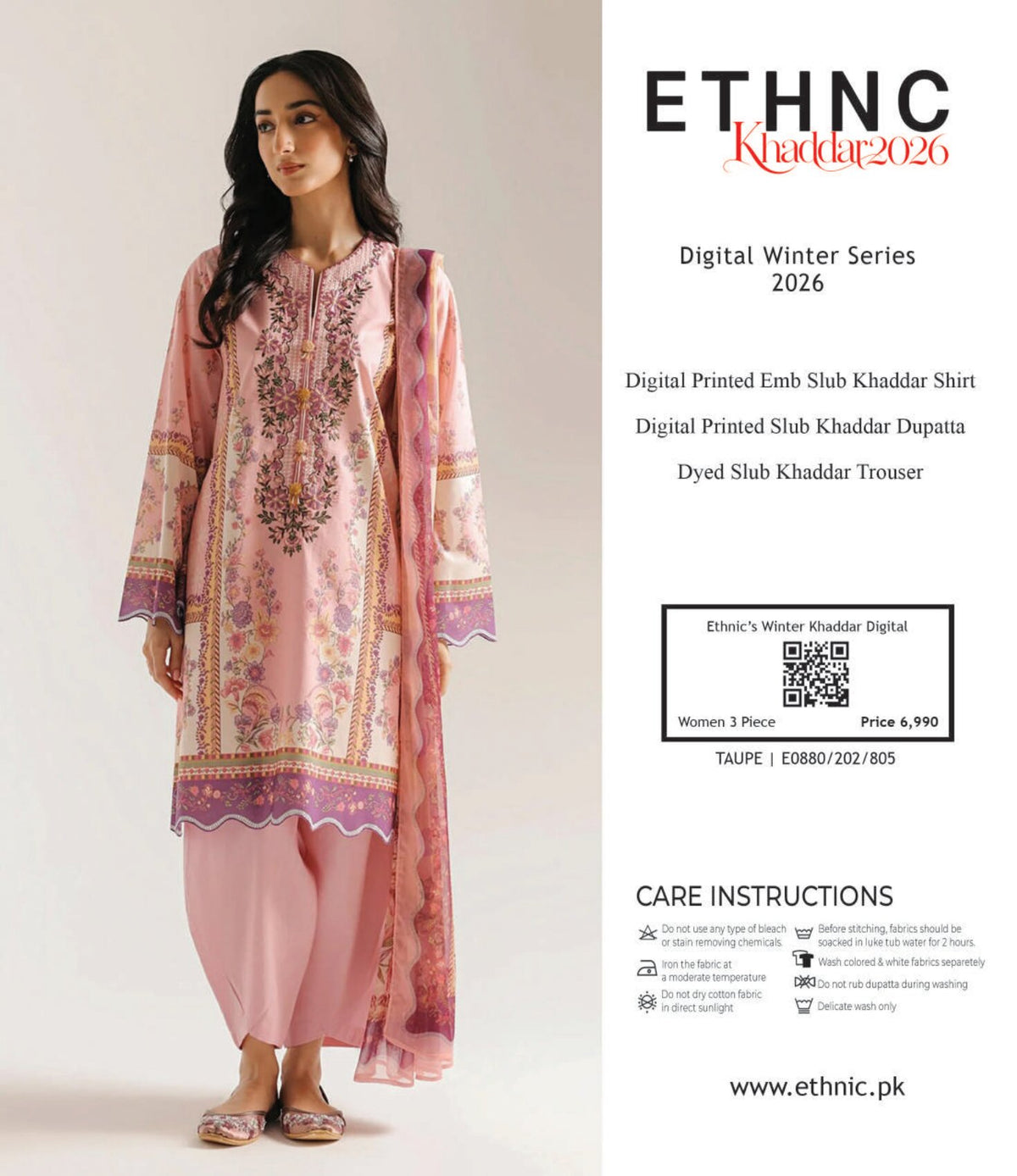 ETHNIC | DIGITAL PRINTED EMB 3-PIECE KHADDAR SUIT