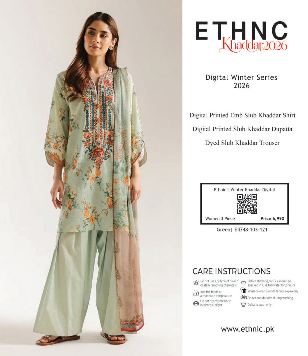 ETHNIC | DIGITAL PRINTED EMB 3-PIECE KHADDAR SUIT