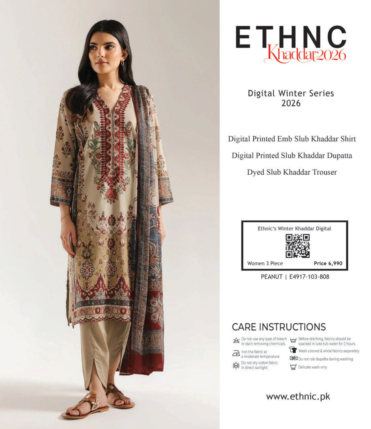 ETHNIC | DIGITAL PRINTED EMB 3-PIECE KHADDAR SUIT