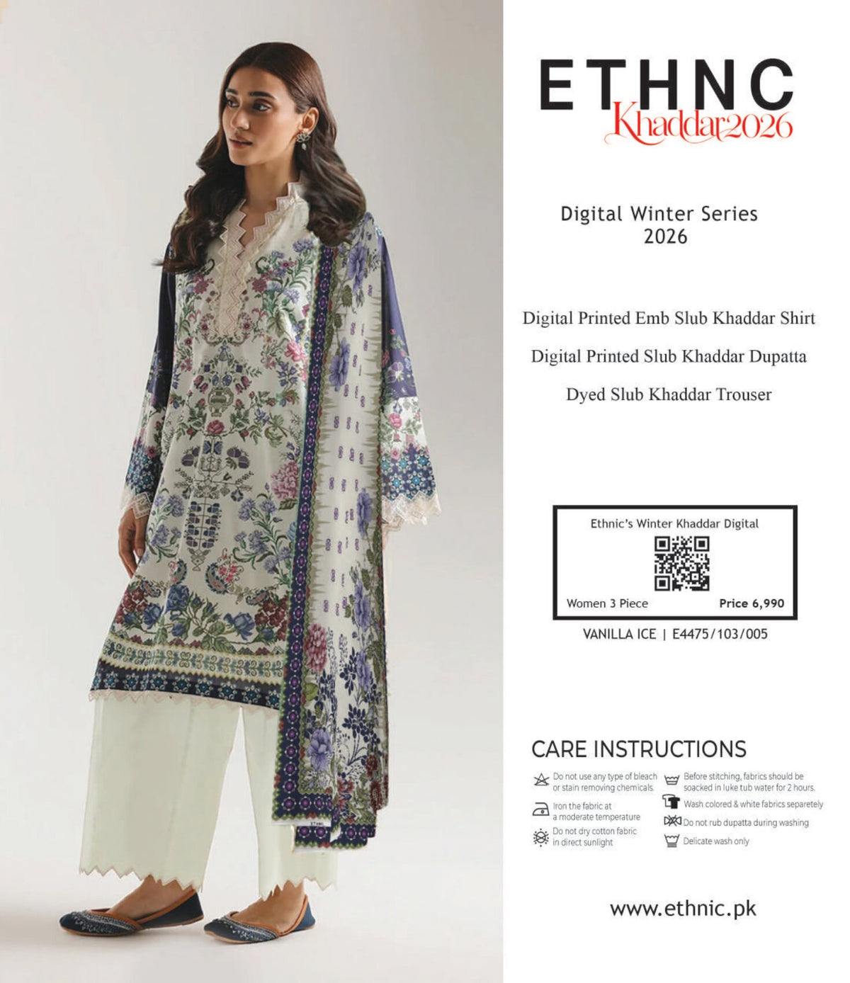 ETHNIC | DIGITAL PRINTED EMB 3-PIECE KHADDAR SUIT
