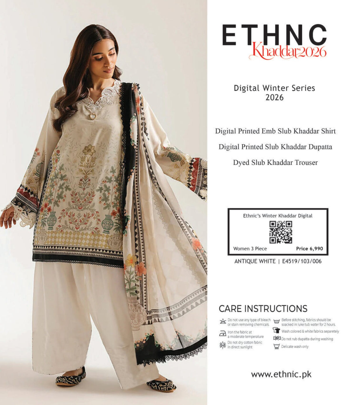ETHNIC | DIGITAL PRINTED EMB 3-PIECE KHADDAR SUIT