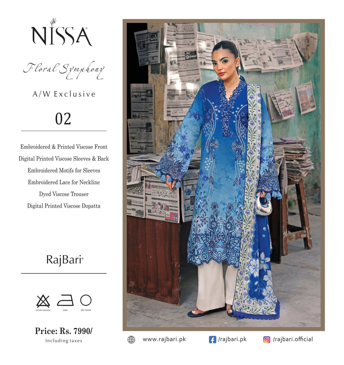 Nissa Floral Symphony | Embroidered & Printed Viscose 3-Piece