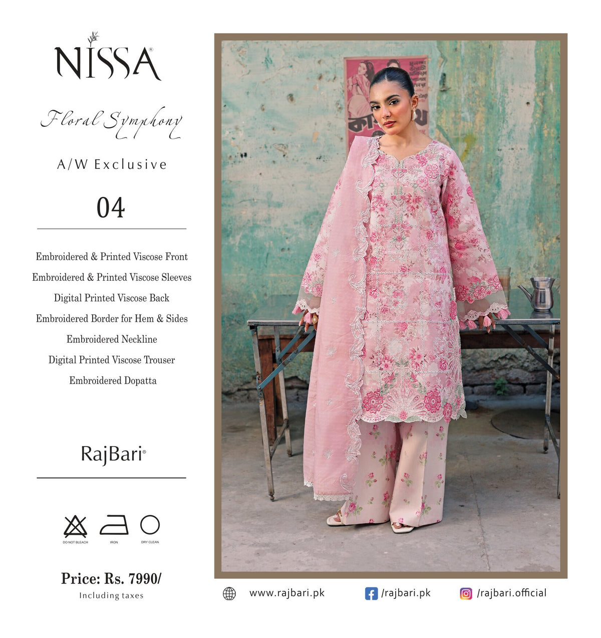 Nissa Floral Symphony | Embroidered & Printed Viscose 3-Piece