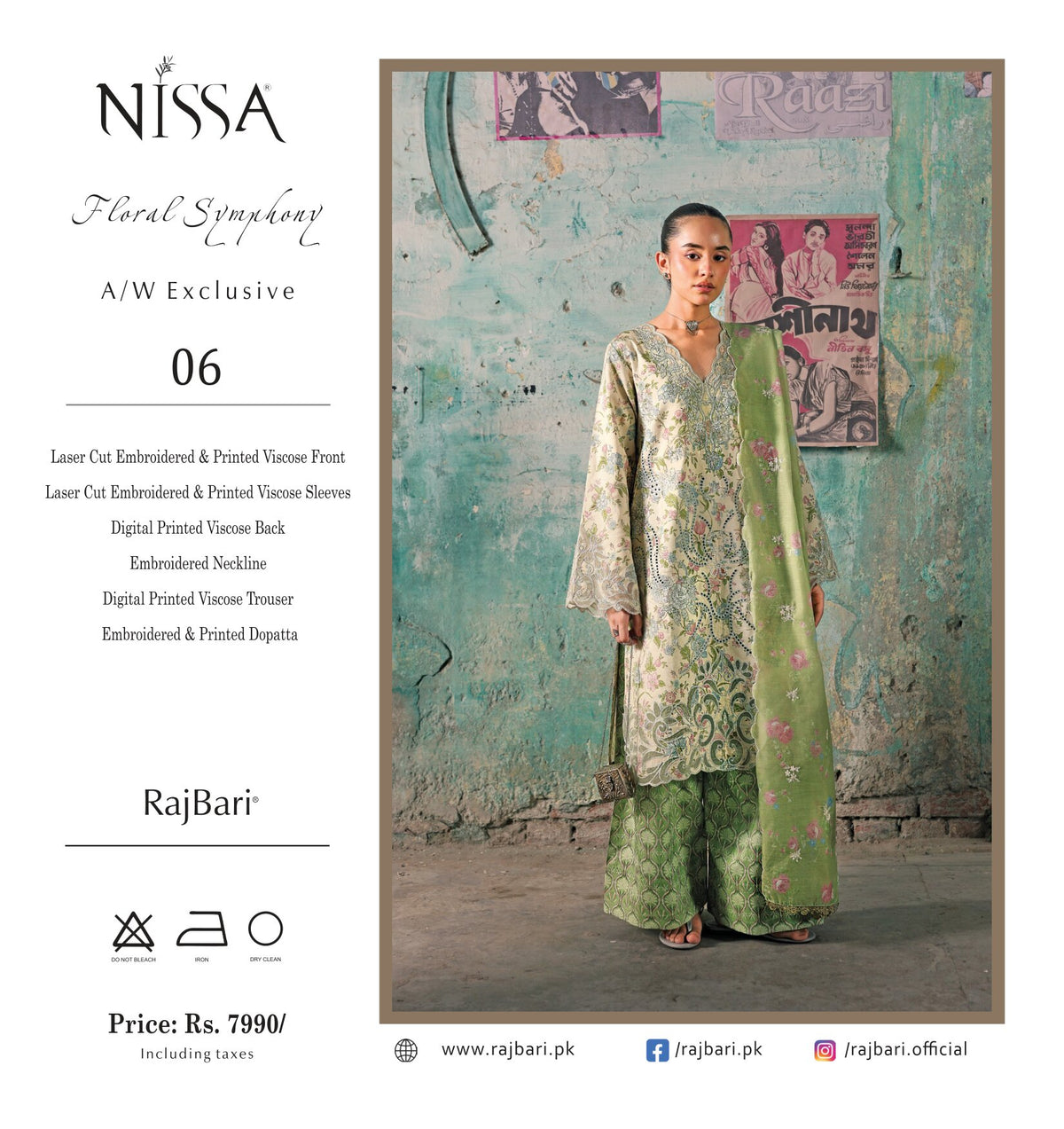 Nissa Floral Symphony | Embroidered & Printed Viscose 3-Piece