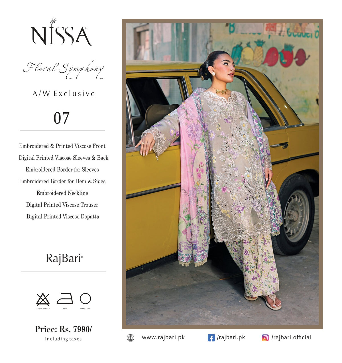 Nissa Floral Symphony | Embroidered & Printed Viscose 3-Piece