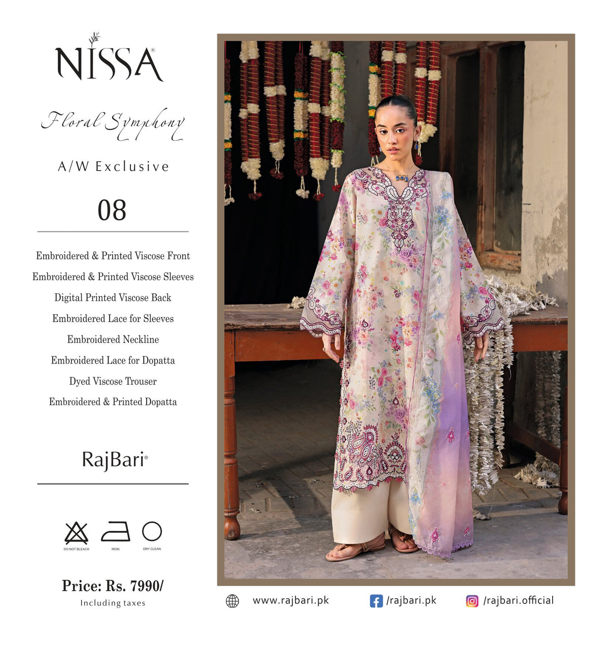 Nissa Floral Symphony | Embroidered & Printed Viscose 3-Piece