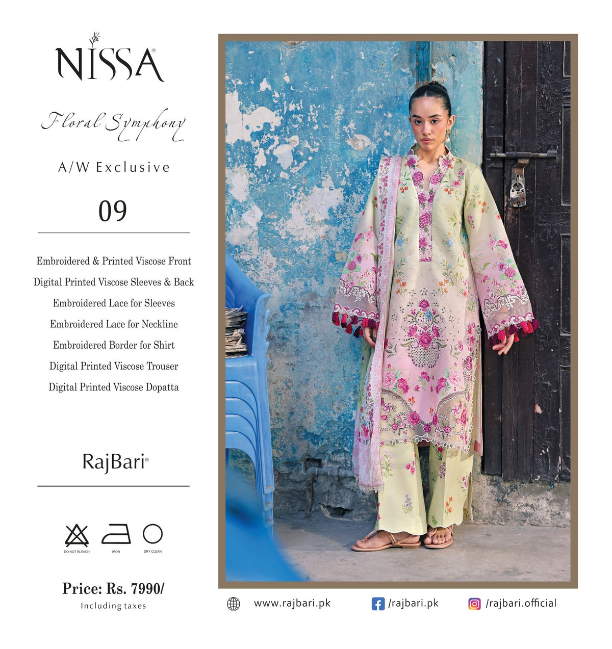 Nissa Floral Symphony | Embroidered & Printed Viscose 3-Piece