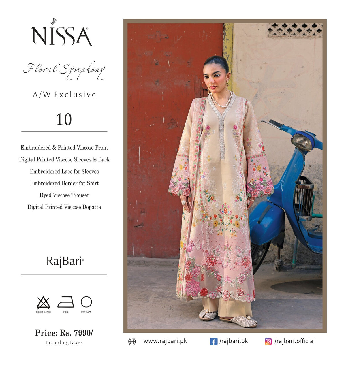 Nissa Floral Symphony | Embroidered & Printed Viscose 3-Piece