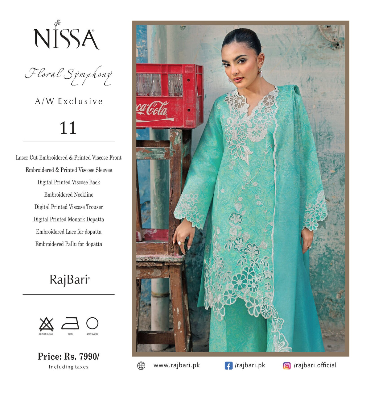 Nissa Floral Symphony | Embroidered & Printed Viscose 3-Piece