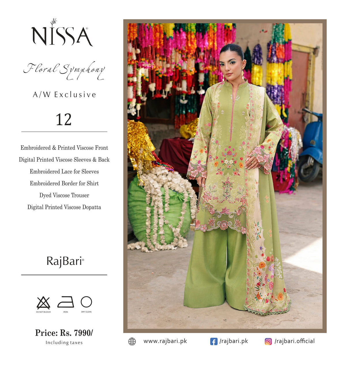 Nissa Floral Symphony | Embroidered & Printed Viscose 3-Piece