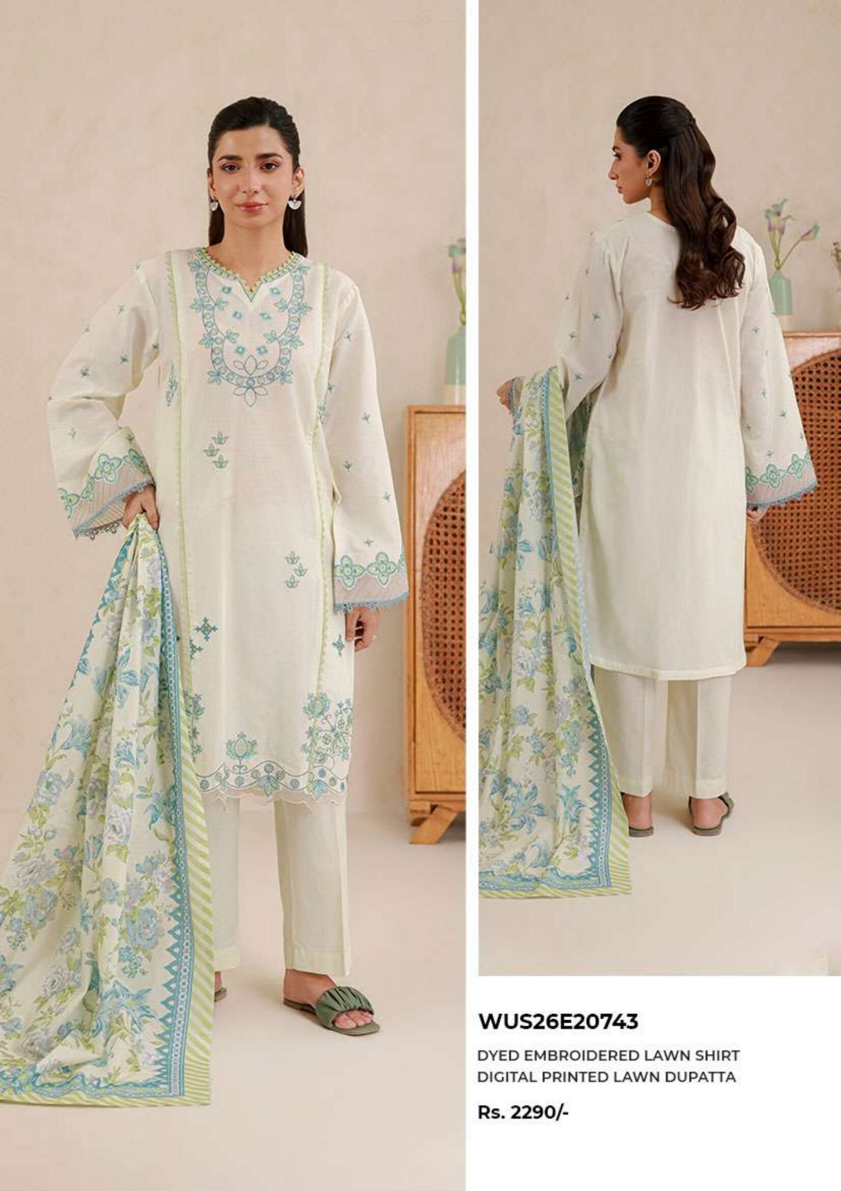 ZELLBURY | 2 PIECE UNSTITCHED | PRINTED EMBROIDERED LAWN SUIT